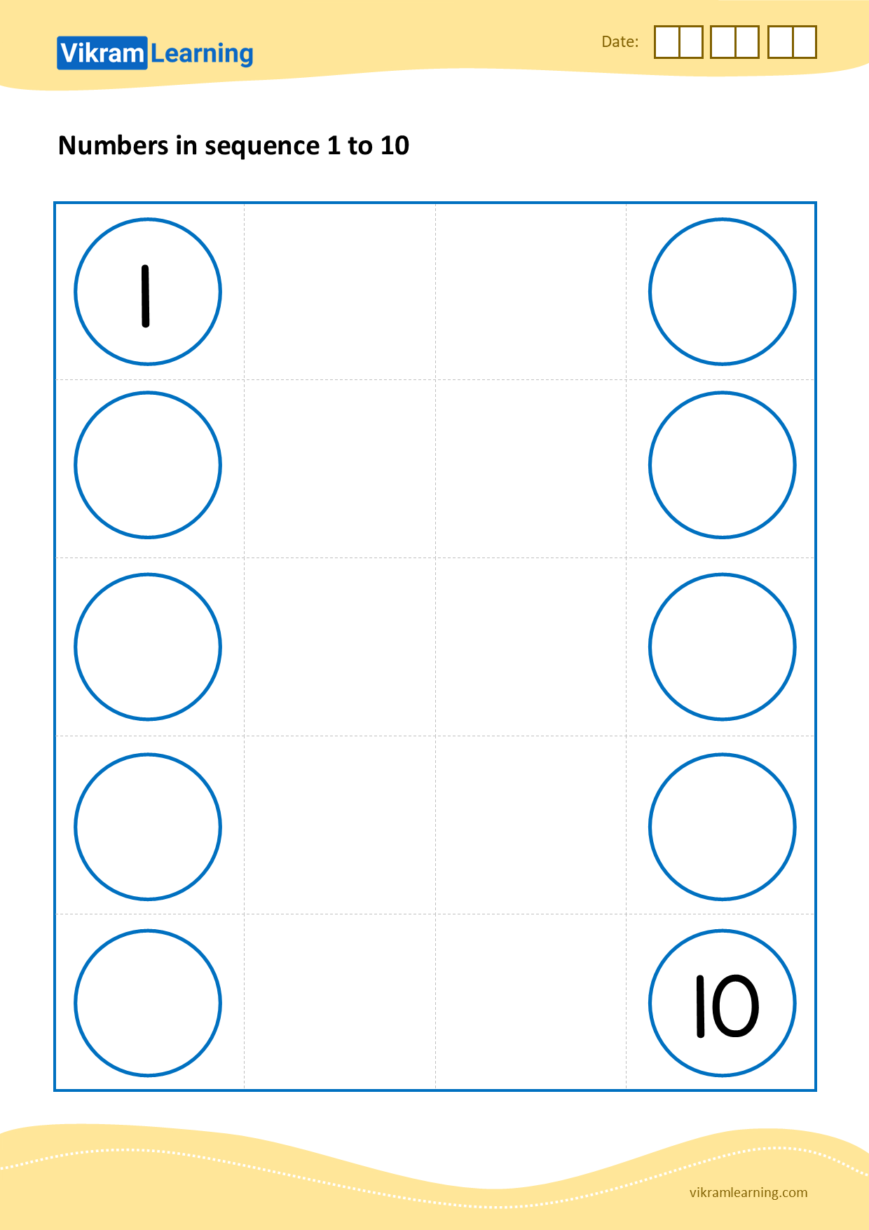 Download numbers in sequence 1 to 10 - pattern 5 worksheets