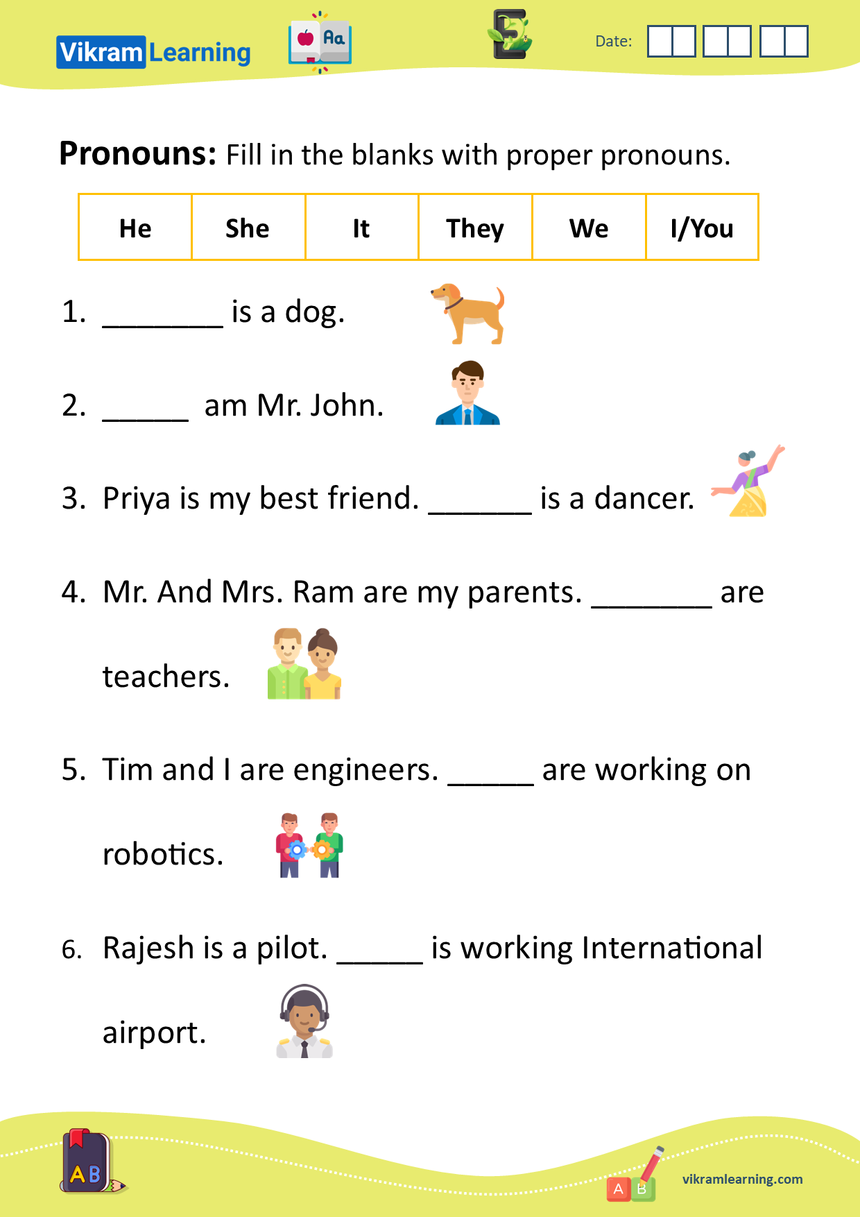 Download pronouns worksheets