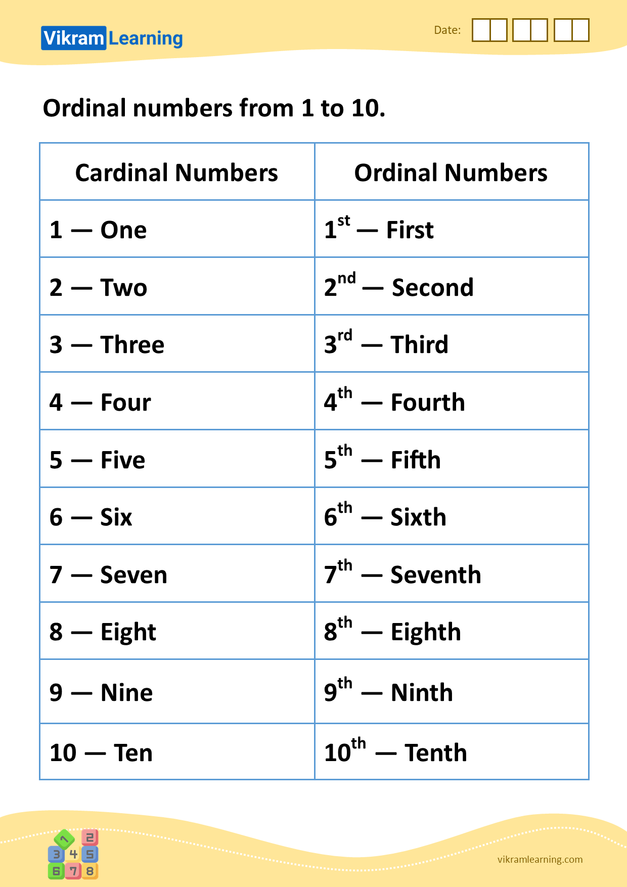 Download Ordinal Numbers From 1 To 10 Worksheets Vikramlearning