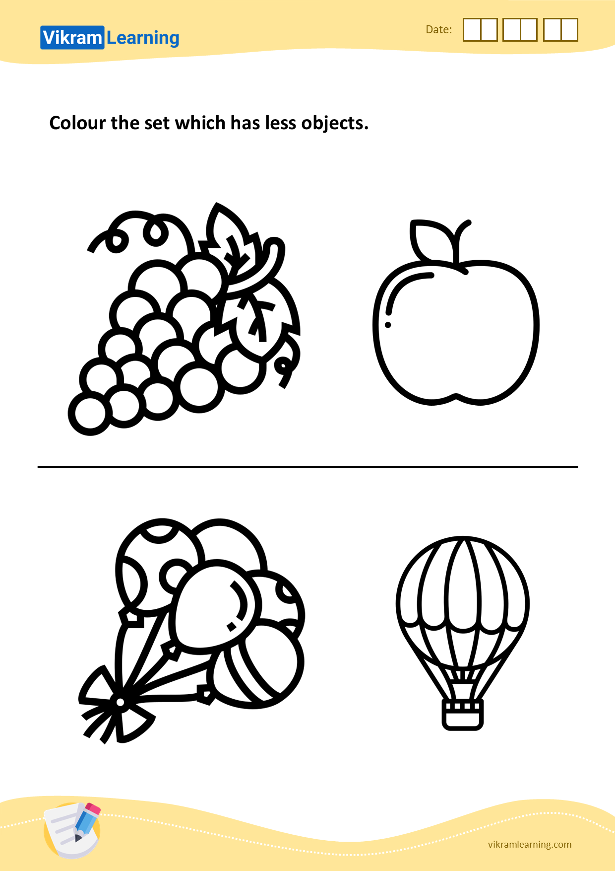 Download colour the set which has less objects worksheets