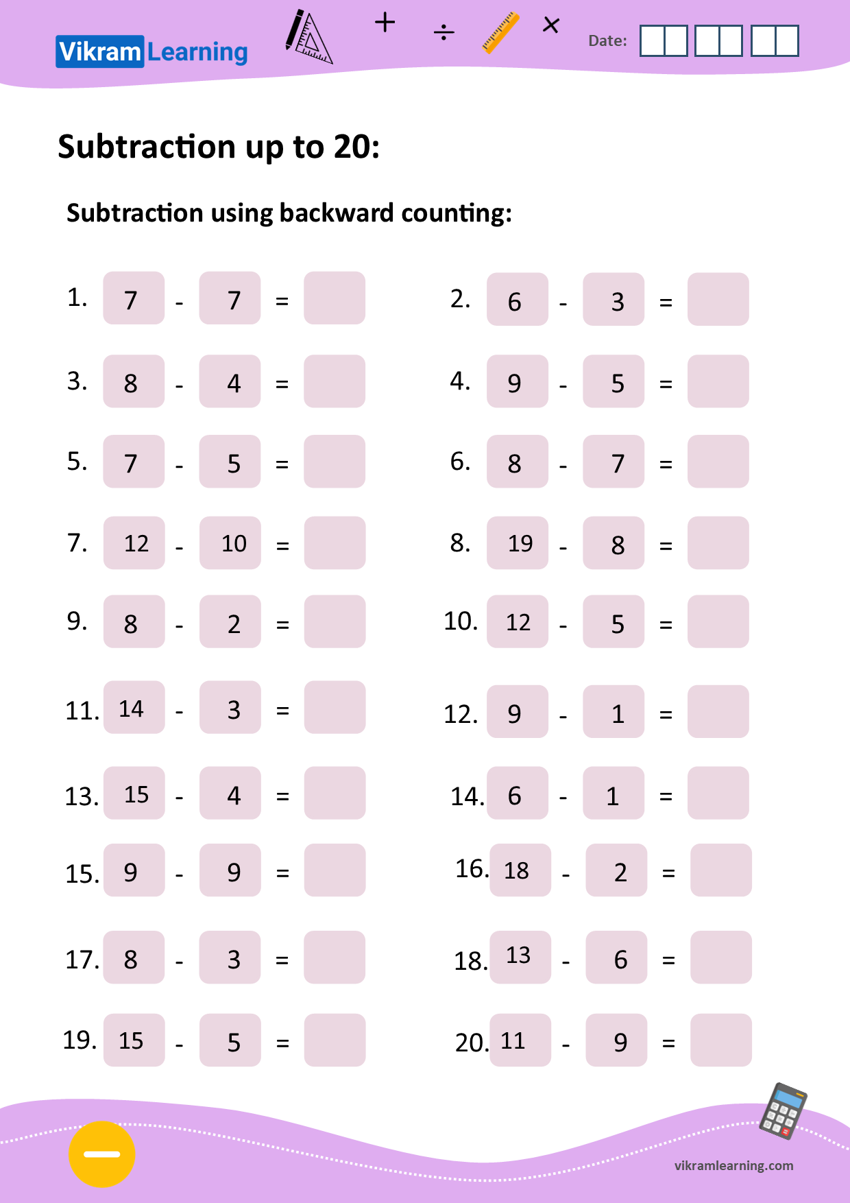 Download subtraction using backward counting worksheets