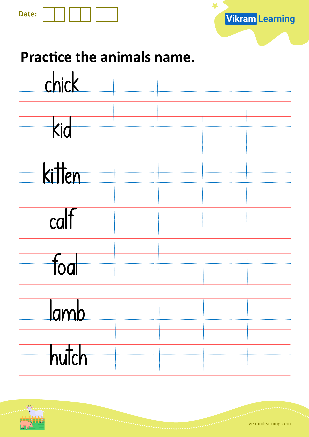 Download practice the animal's name. worksheets