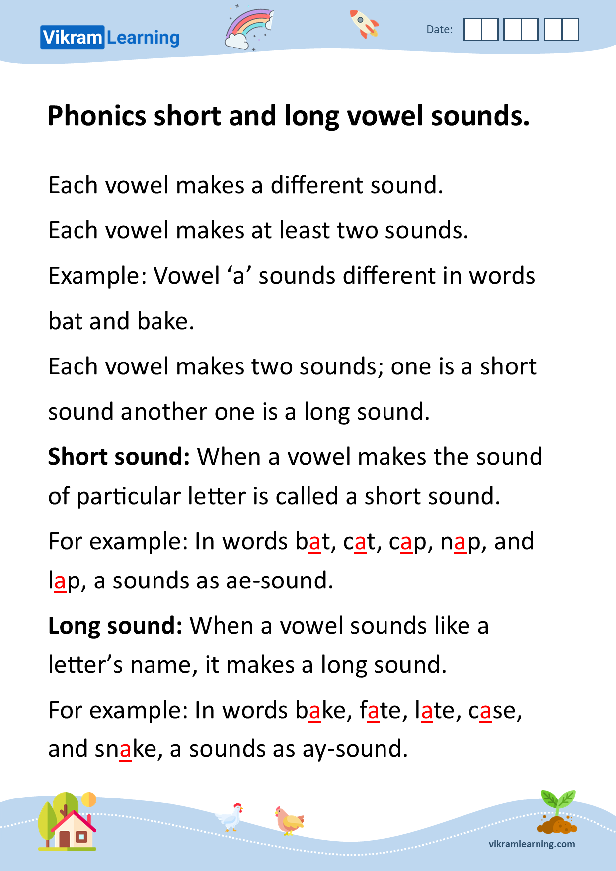 Download phonics short and long vowel sounds worksheets