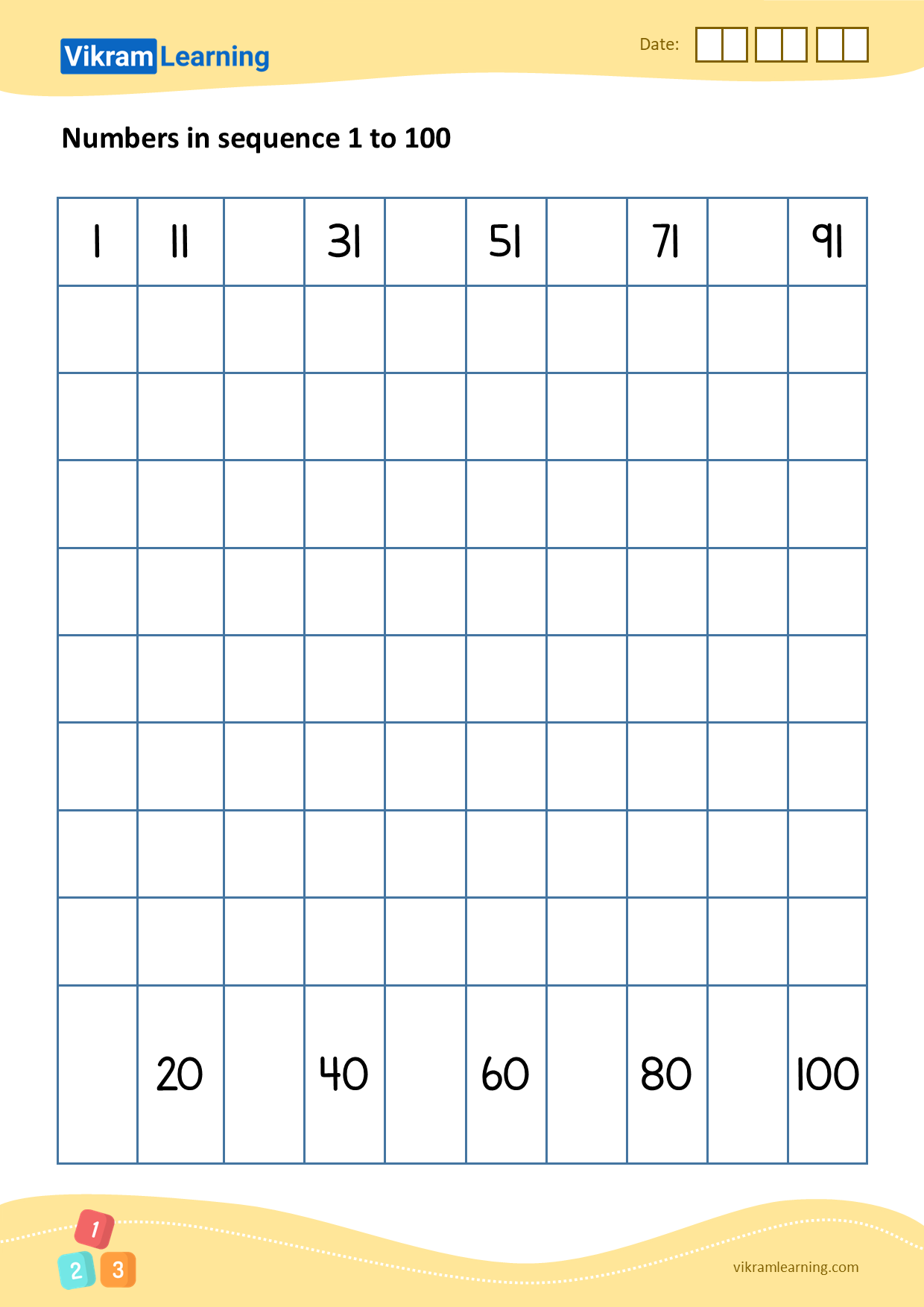 Download 08 - numbers in sequence 1 to 100 worksheets
