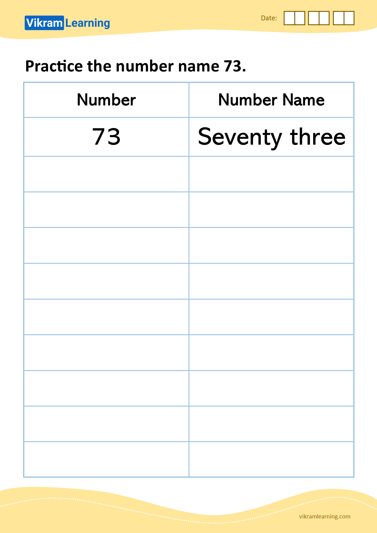 Download practice the number name 73 worksheets