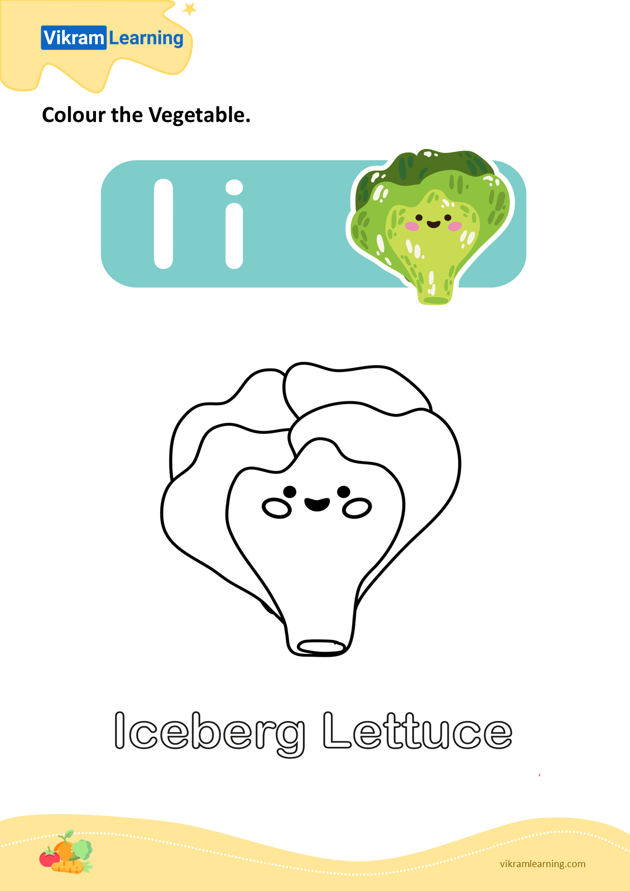 Download colour the vegetable - iceberg lettuce worksheets