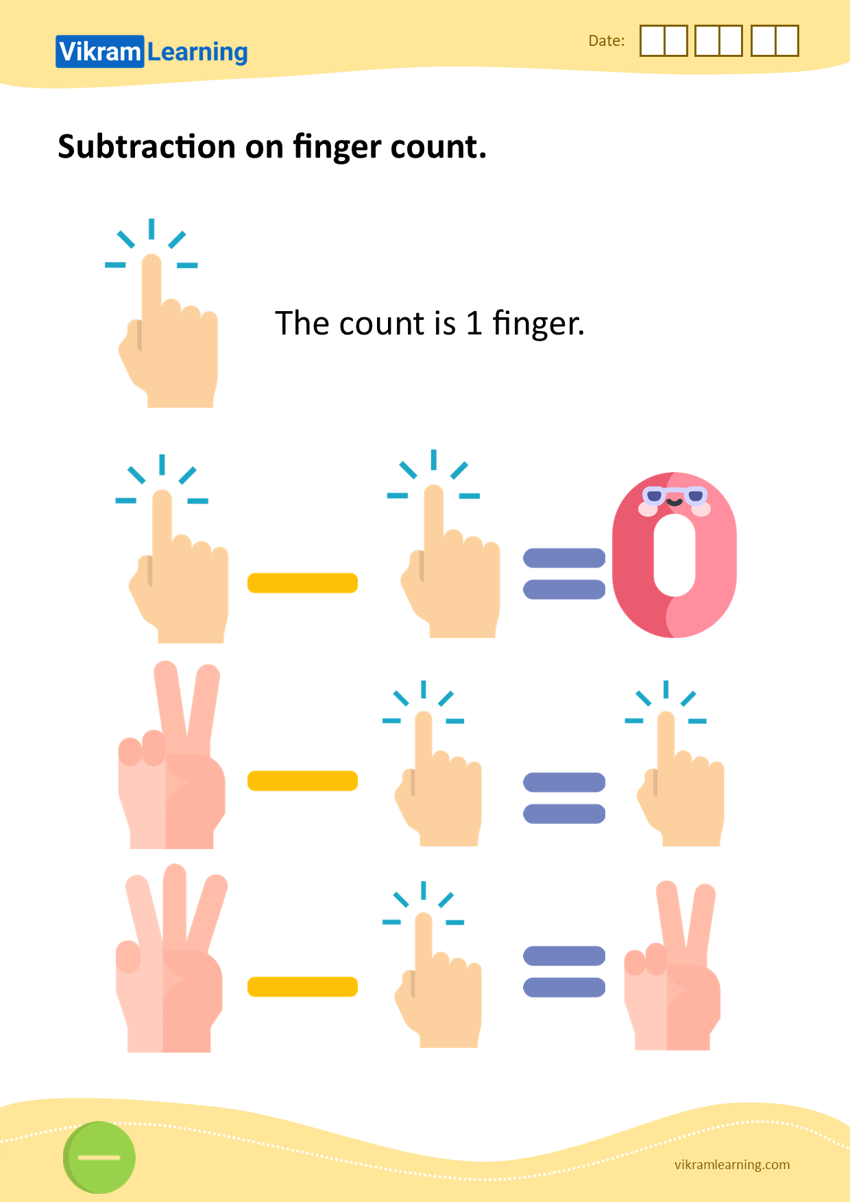 Download subtraction on finger count worksheets