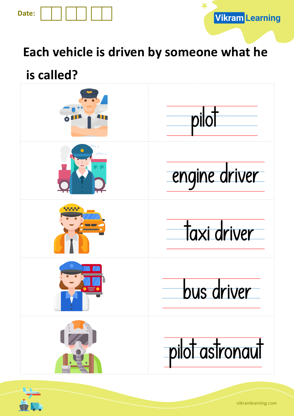Download each vehicle is driven by someone what he is called worksheets