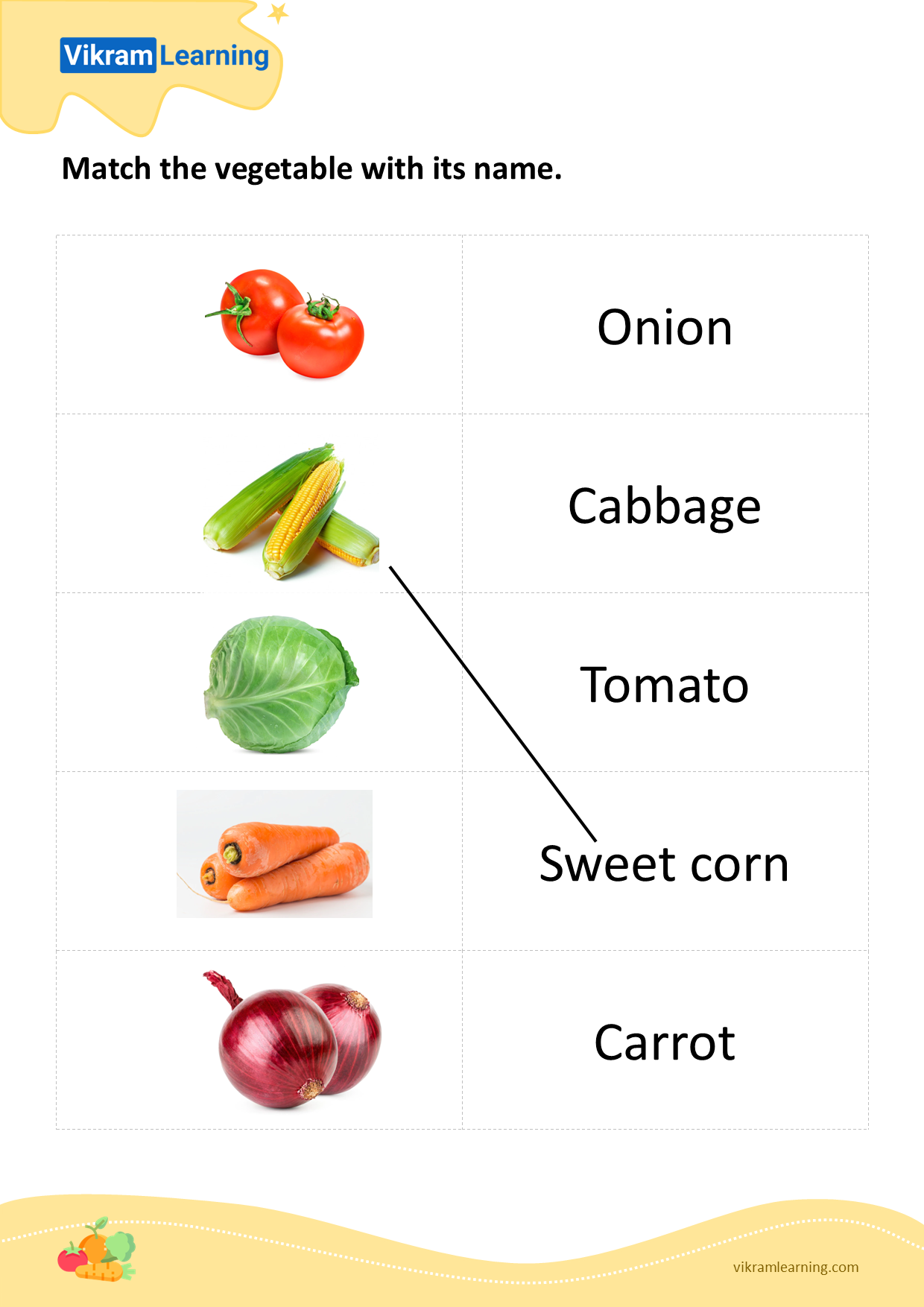 Download match the vegetable with its name - pattern 1 worksheets