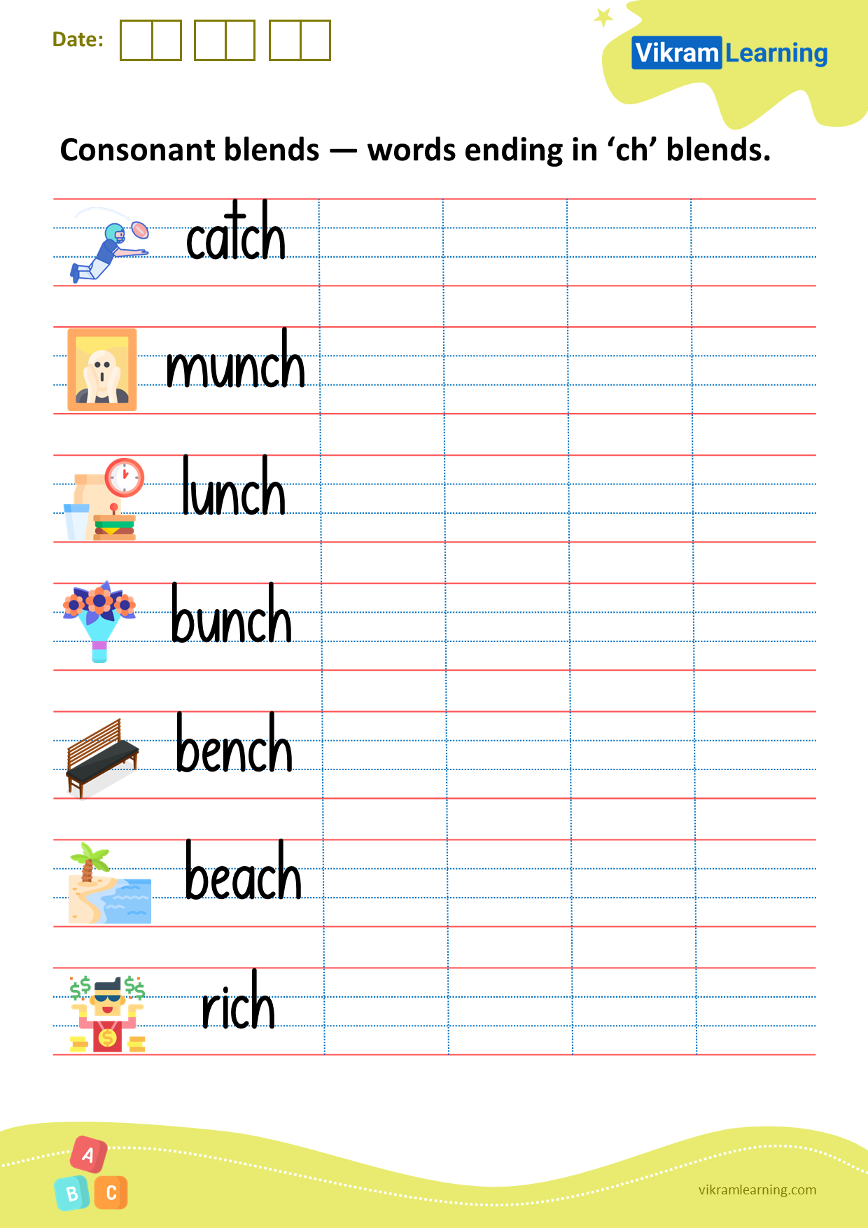 Download consonant blends — words ending in ‘ch’ blends worksheets