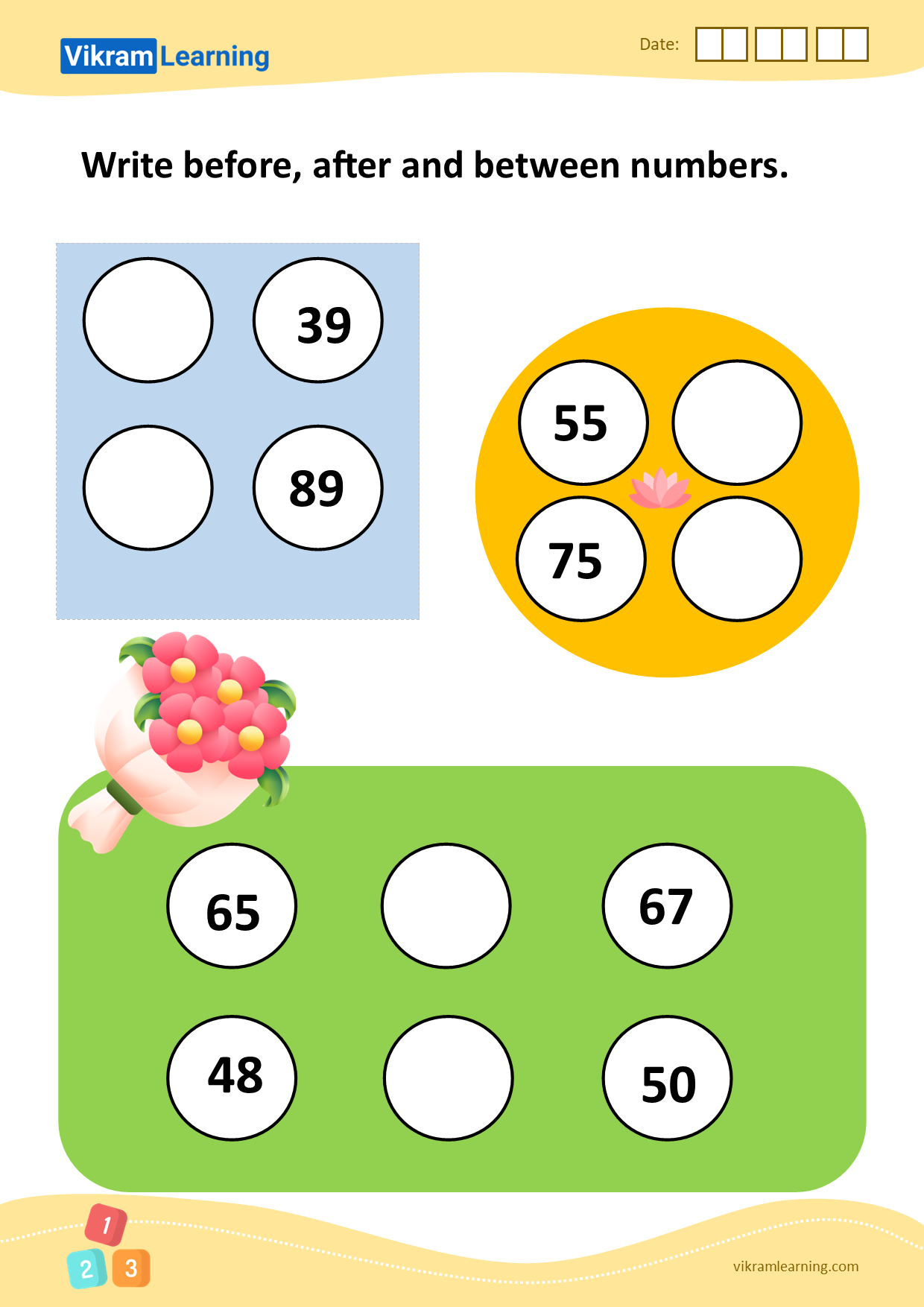 Download write before, after, and between numbers worksheets