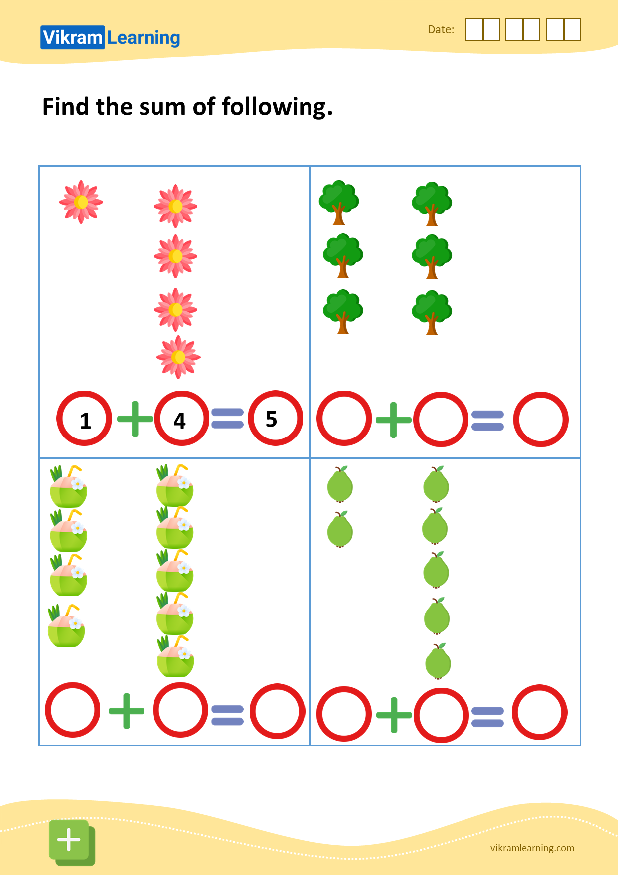 Download find the sum of following worksheets | vikramlearning.com