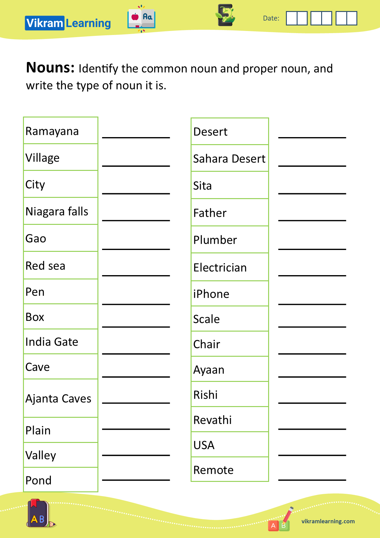 Download nouns - naming words worksheets