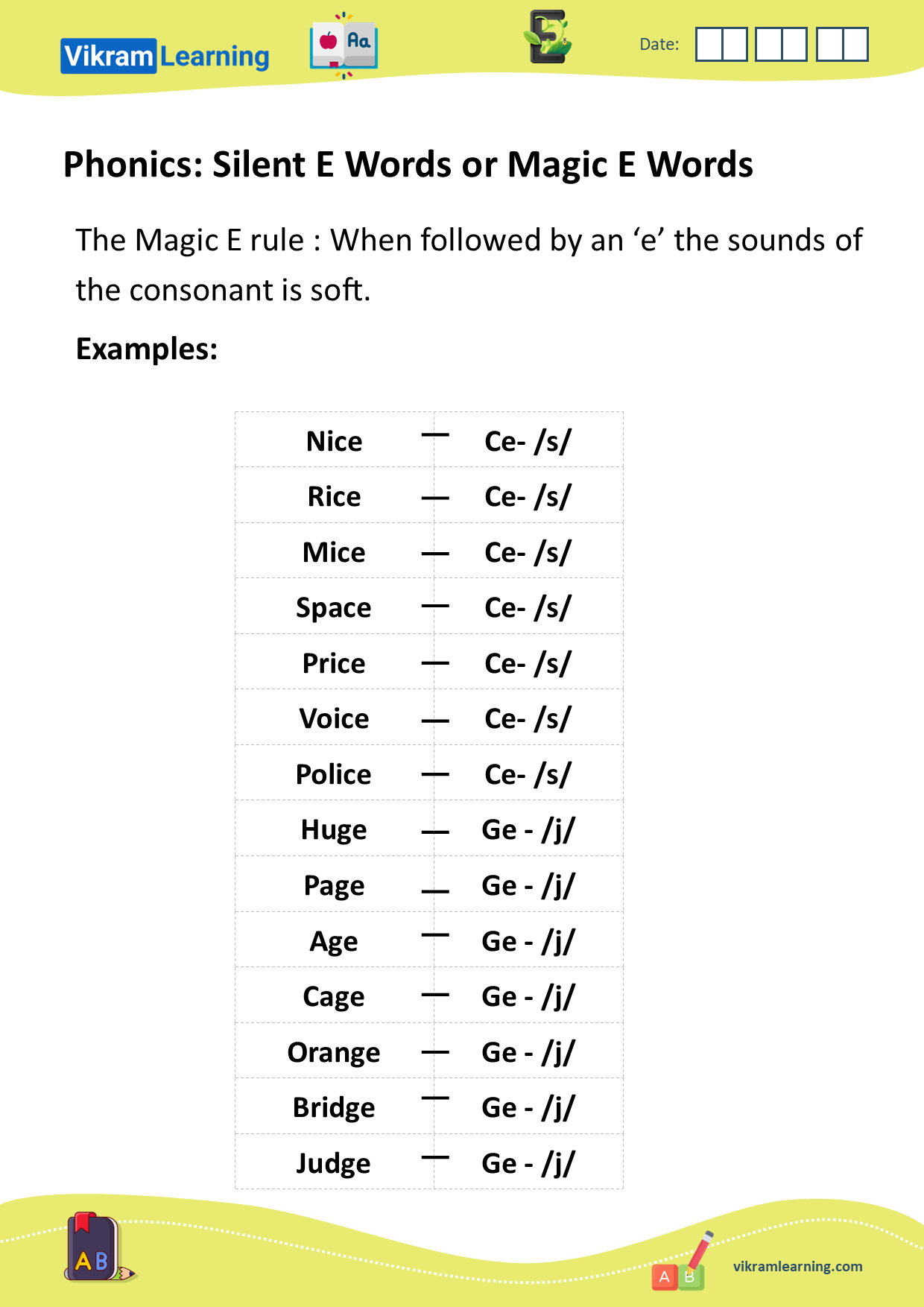 Download phonics silent e words or magic e words worksheets ...