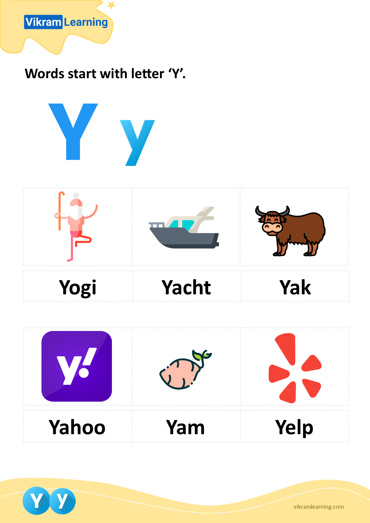 Download words start with letter 'y' worksheets