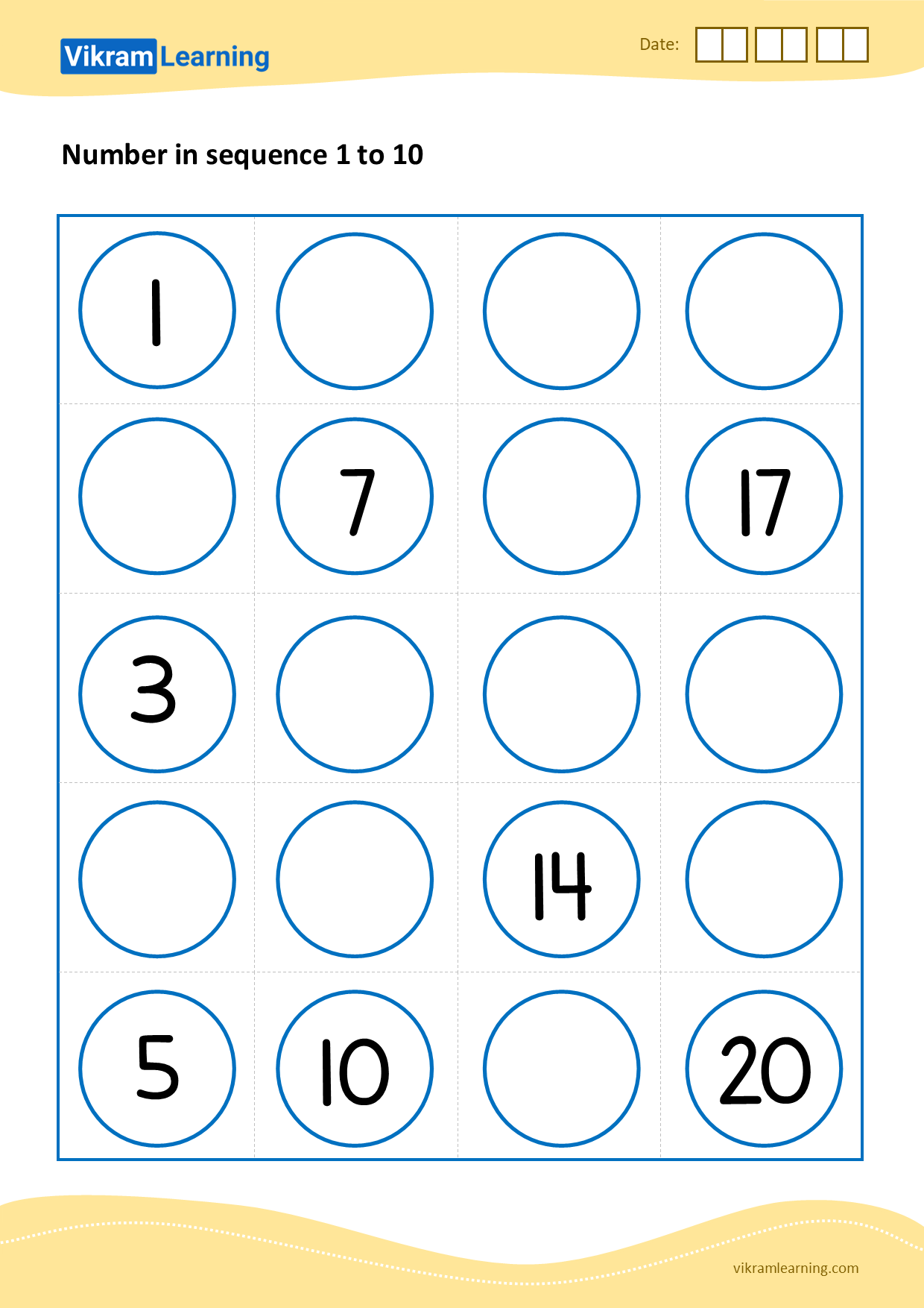 Download numbers in sequence 1 to 20 - pattern 2 worksheets