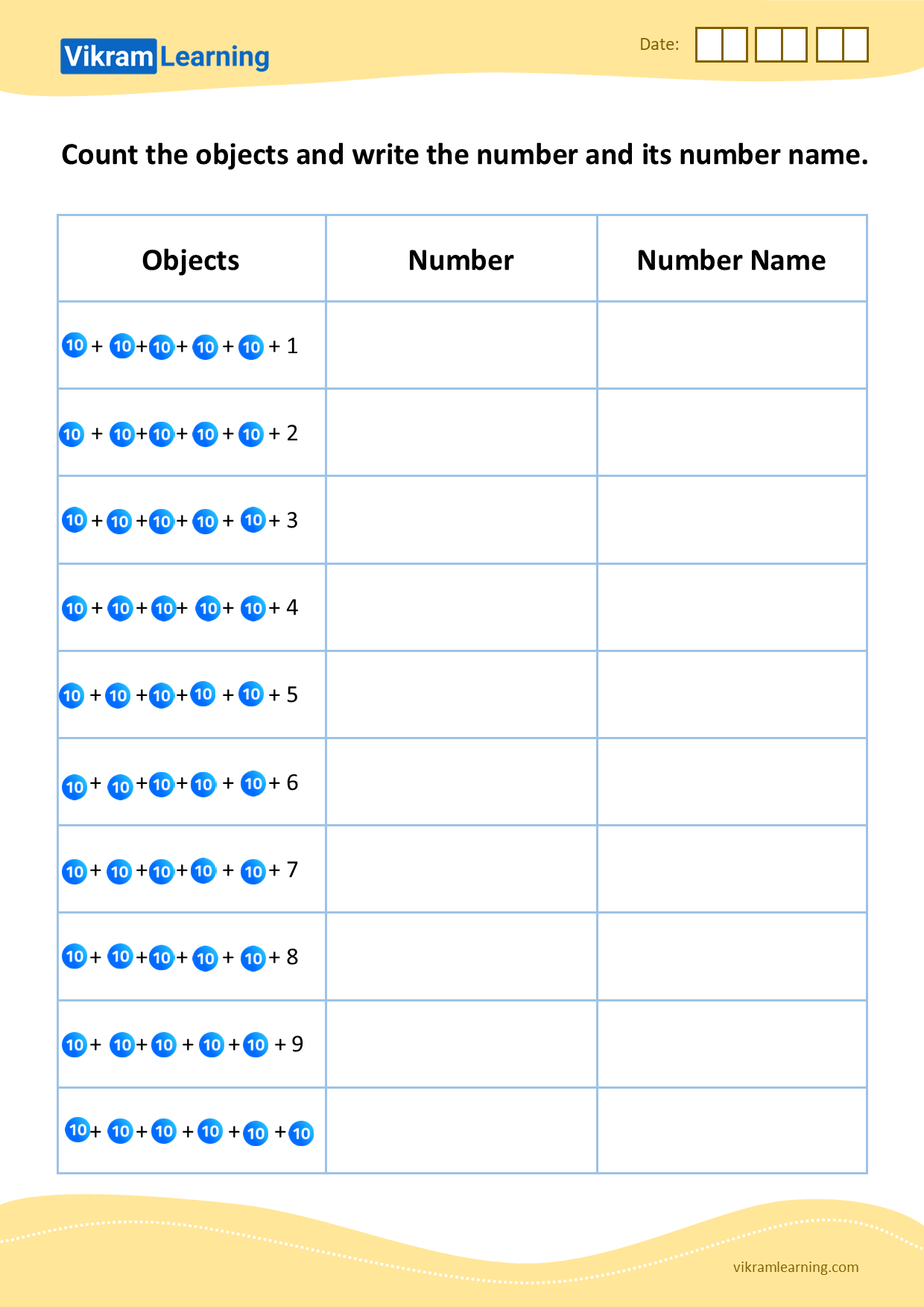 Download count the objects and write the number and its number name - 1 worksheets