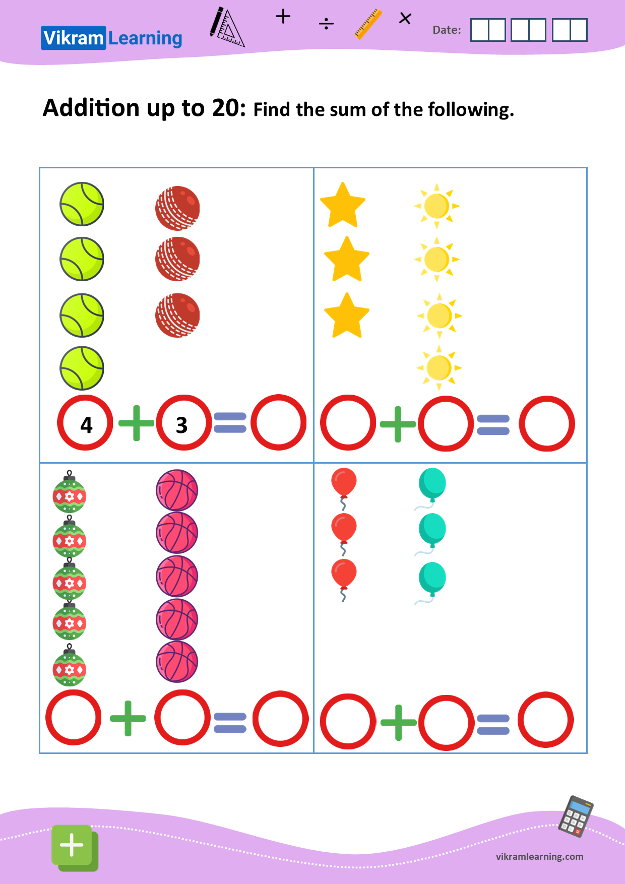 Download addition up to 20 using pictures worksheets