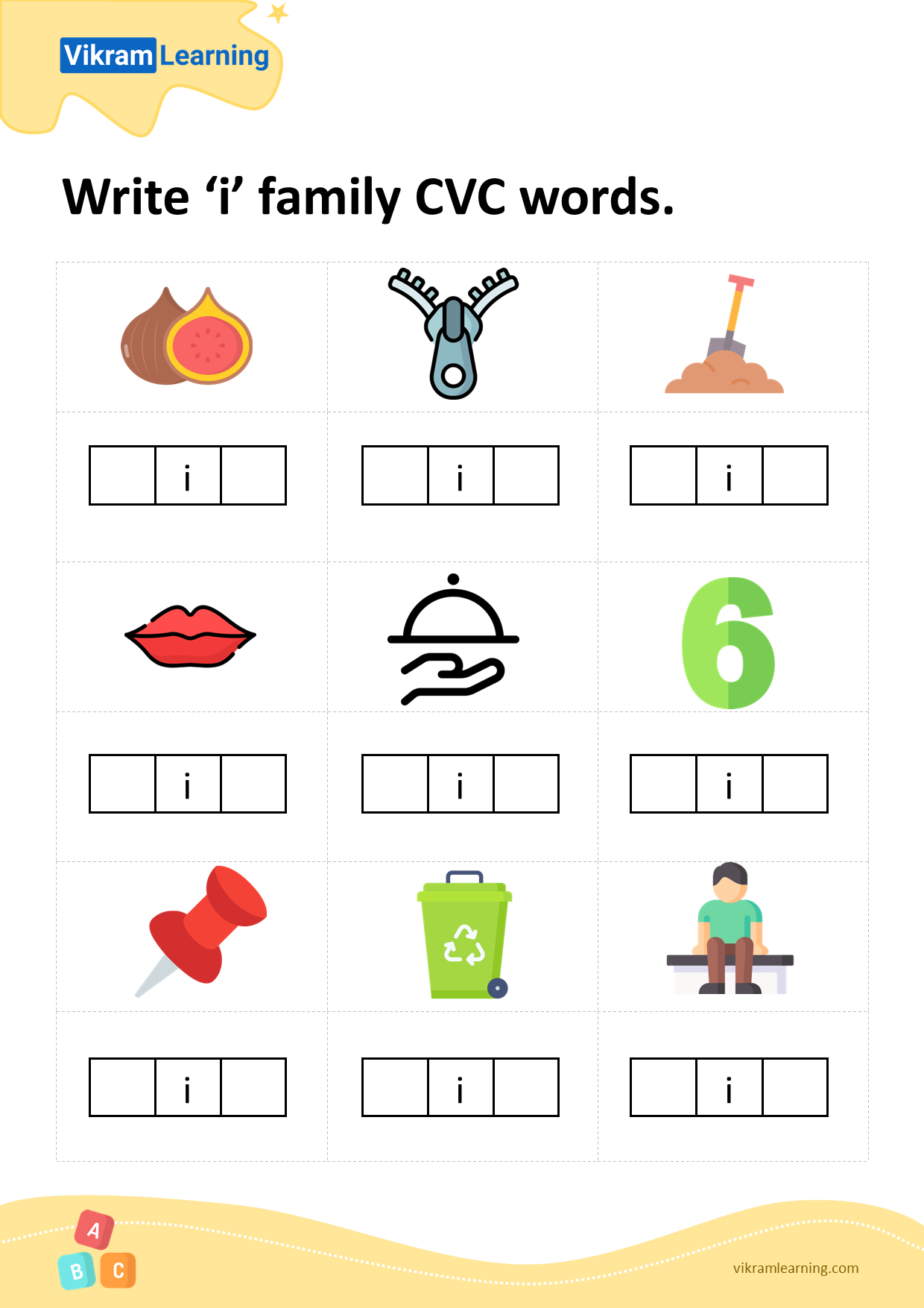 Download write 'i' family cvc words worksheets