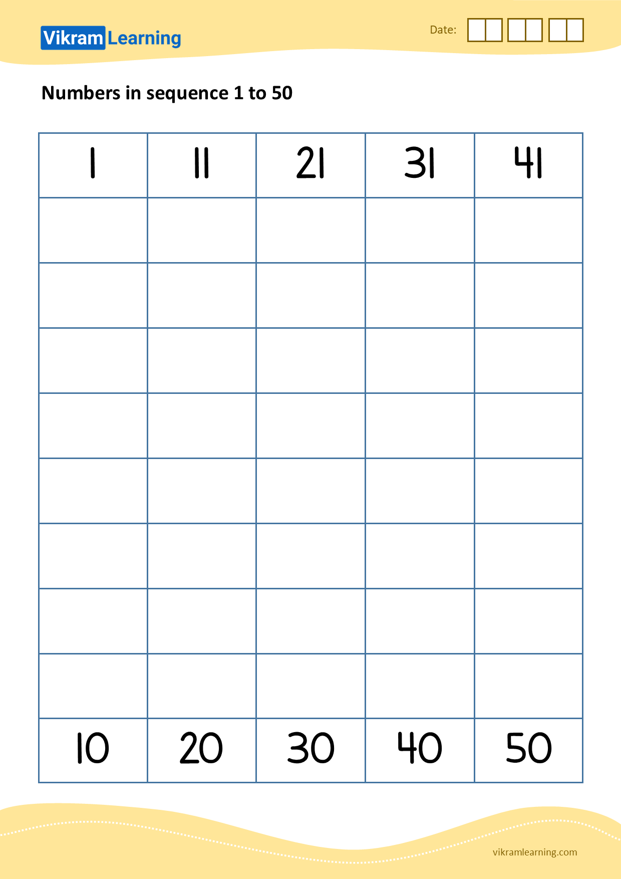Download 07 - numbers in sequence 1 to 50 worksheets