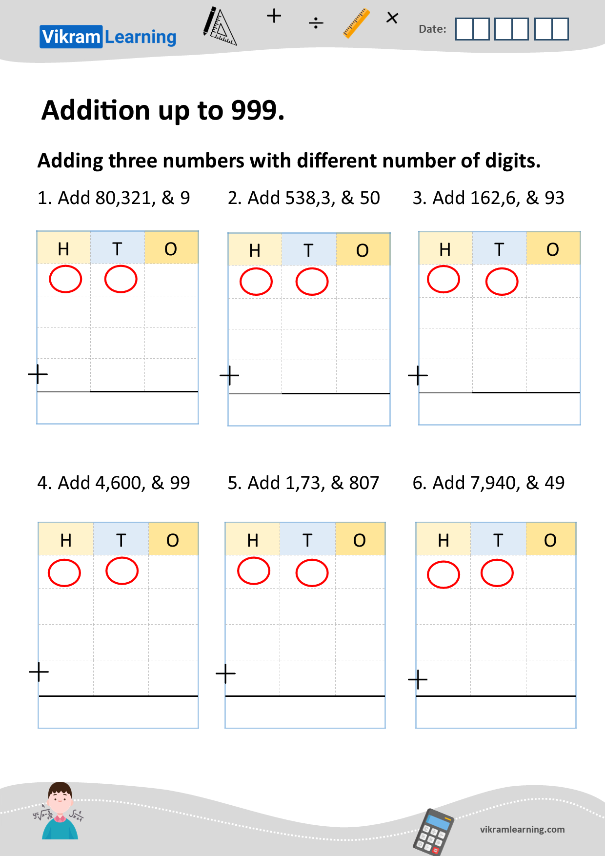 Download additions up to 999 worksheets