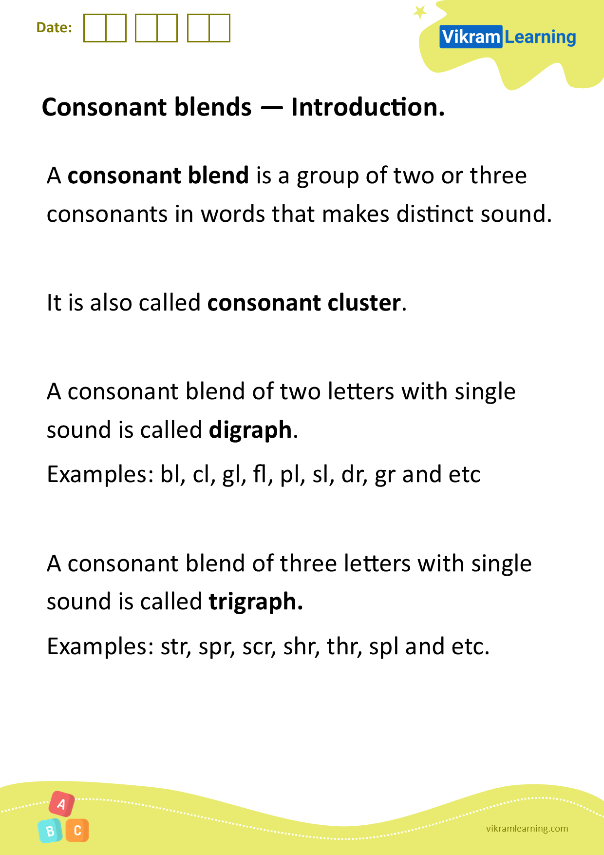 Download consonant blends — introduction worksheets