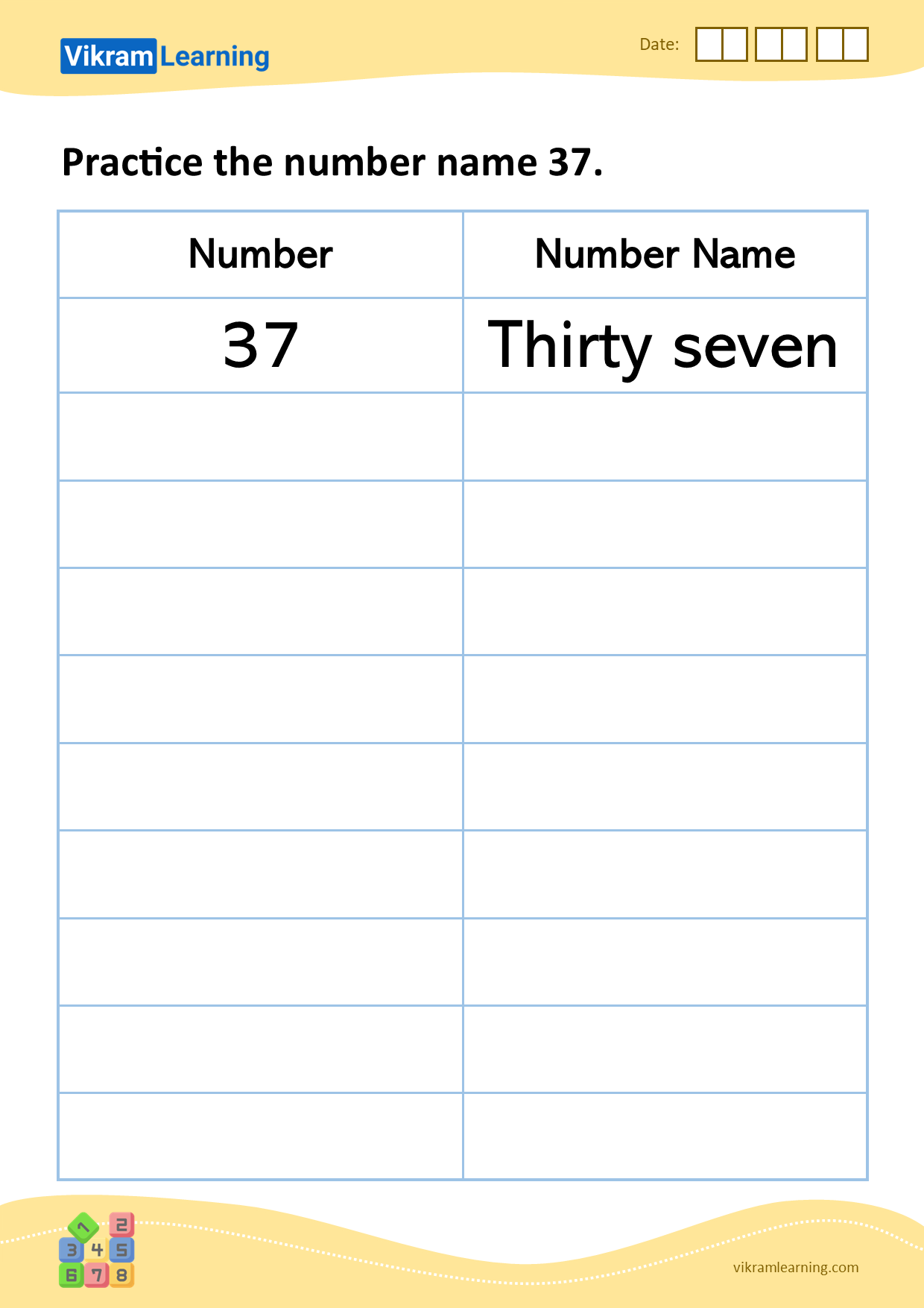 Download practice the number name 37 worksheets