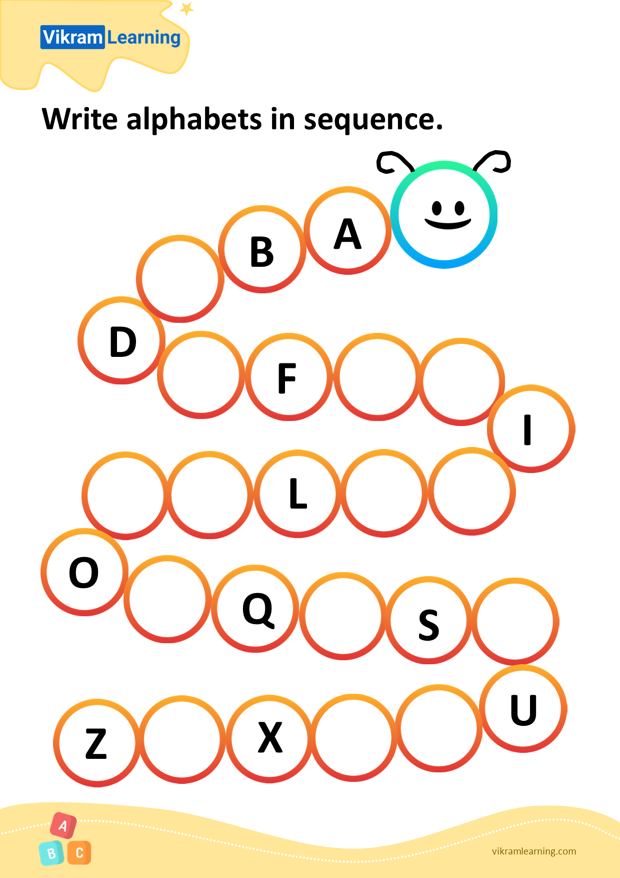 Download write alphabets in sequence - pattern 1 worksheets