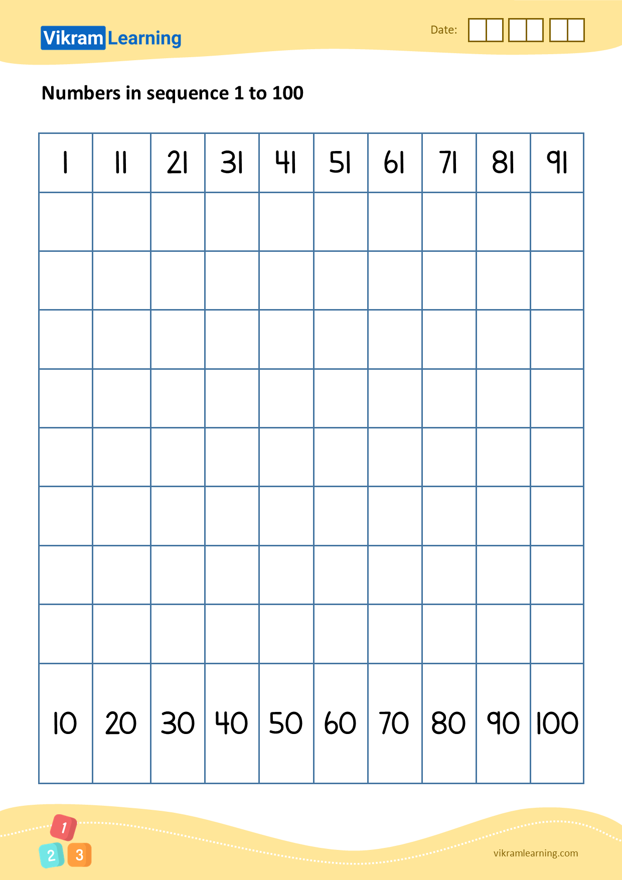 Download 06 - numbers in sequence 1 to 100 worksheets