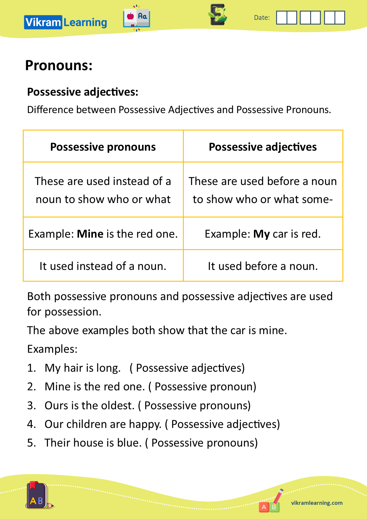 Download pronouns worksheets