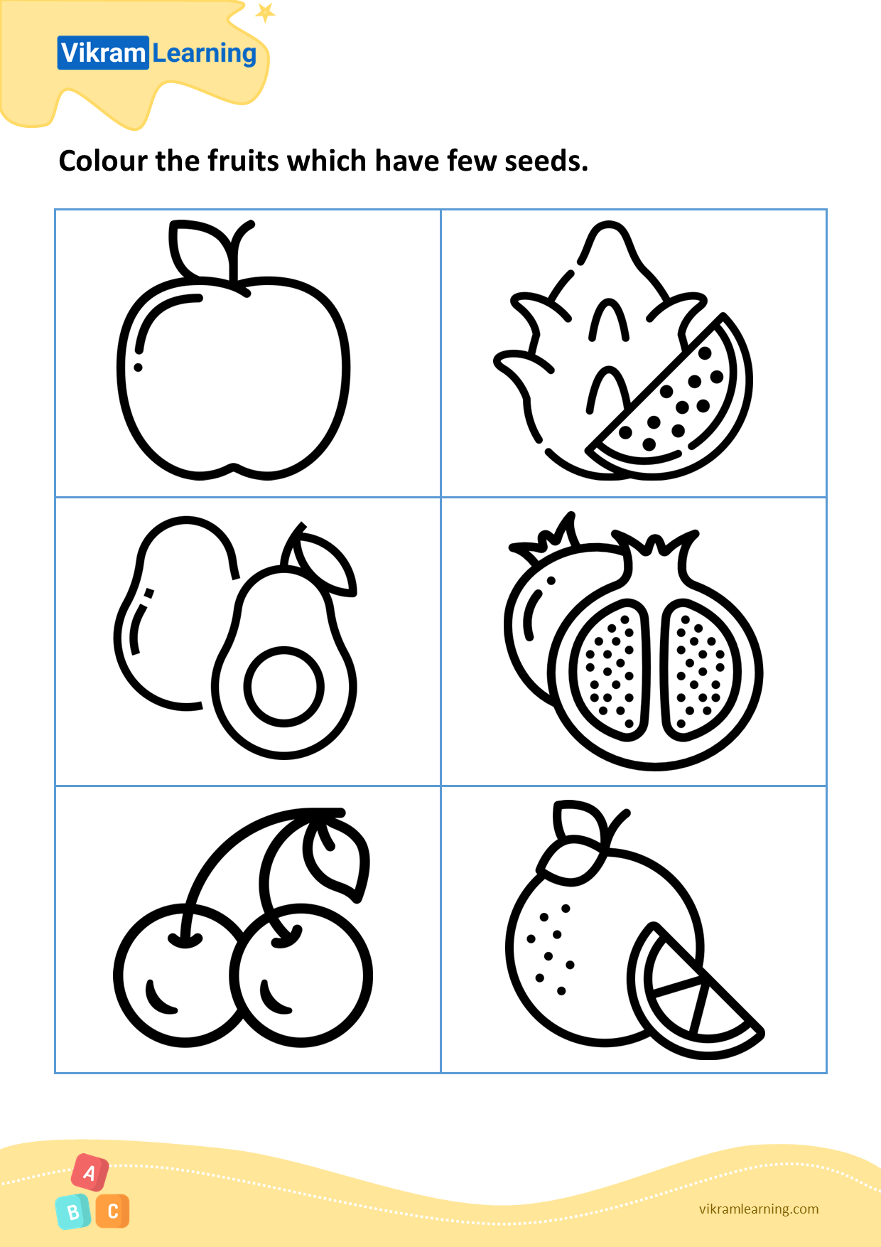 Download colour the fruits which have seeds - pattern 2 worksheets