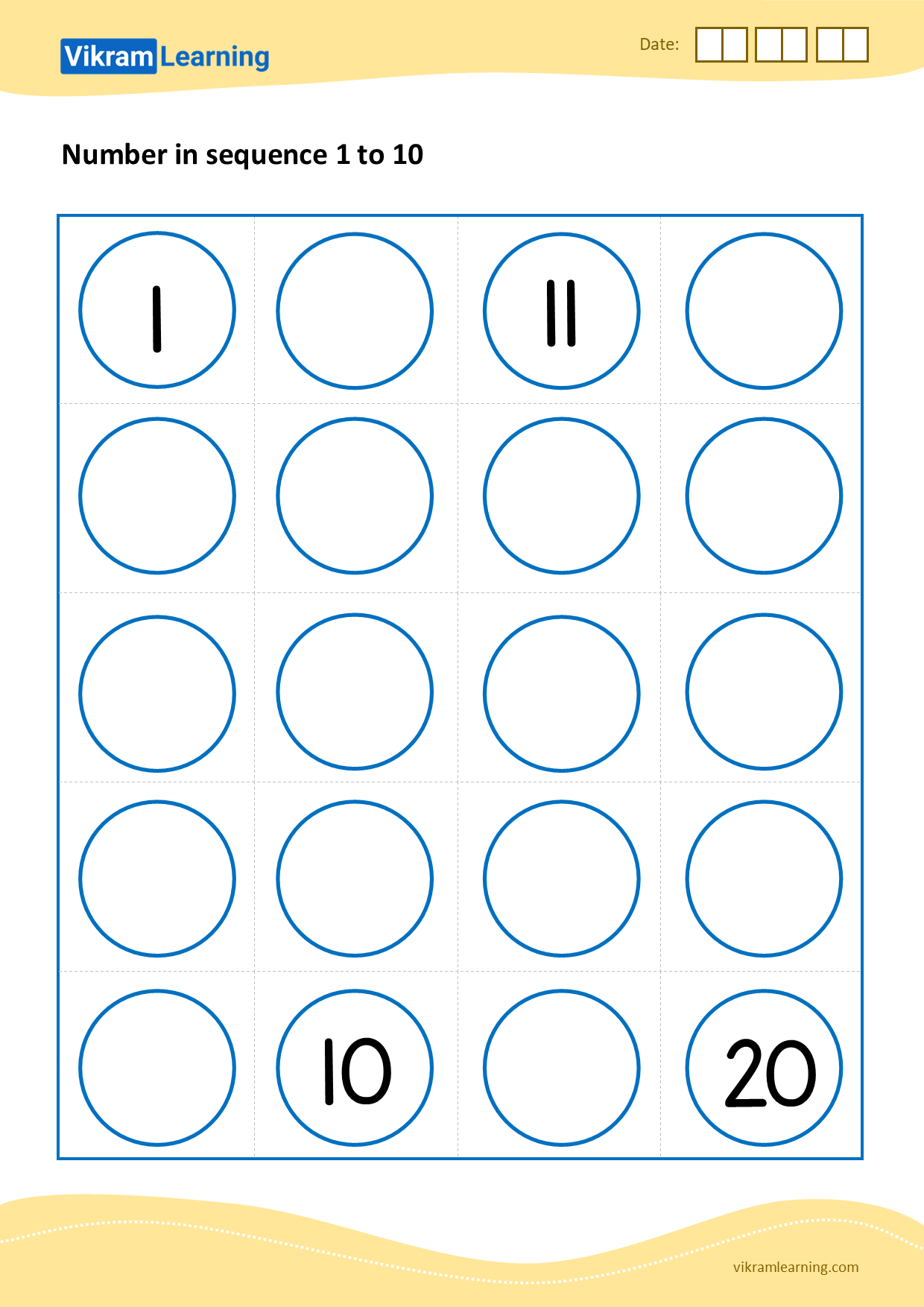 Download numbers in sequence 1 to 20 - pattern 5 worksheets