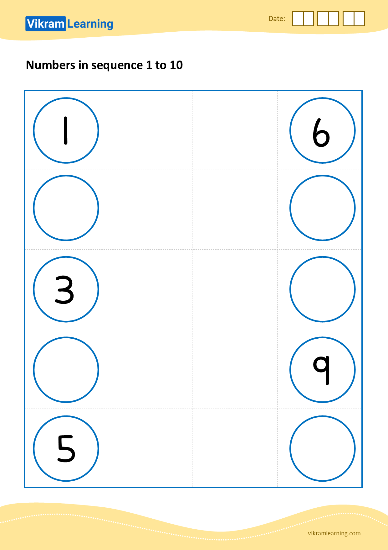 Download numbers in sequence 1 to 10 - pattern 1 worksheets