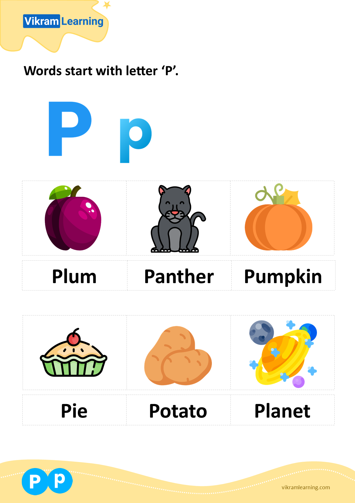 Download words start with letter 'p' worksheets | vikramlearning.com