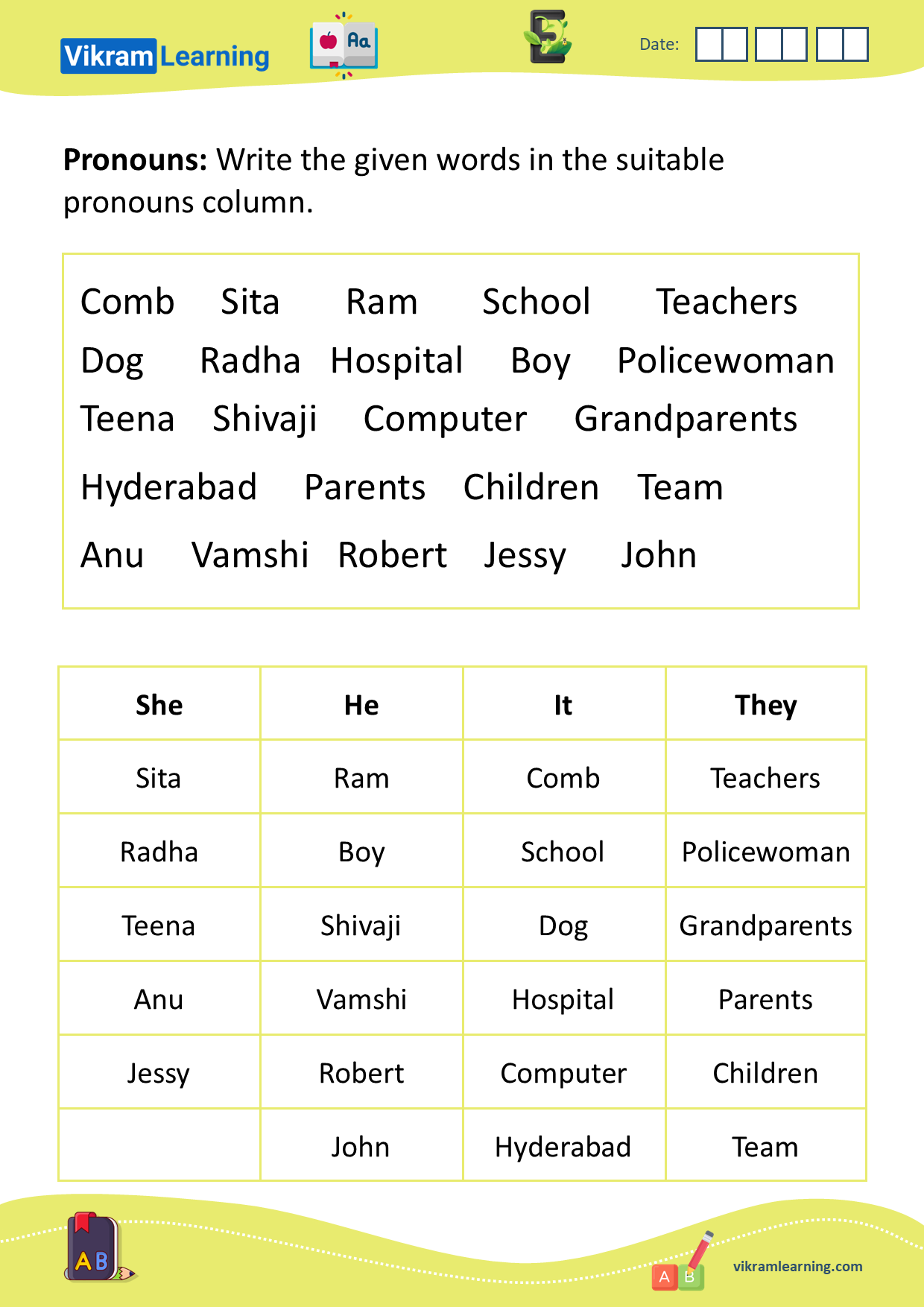 Download pronouns worksheets