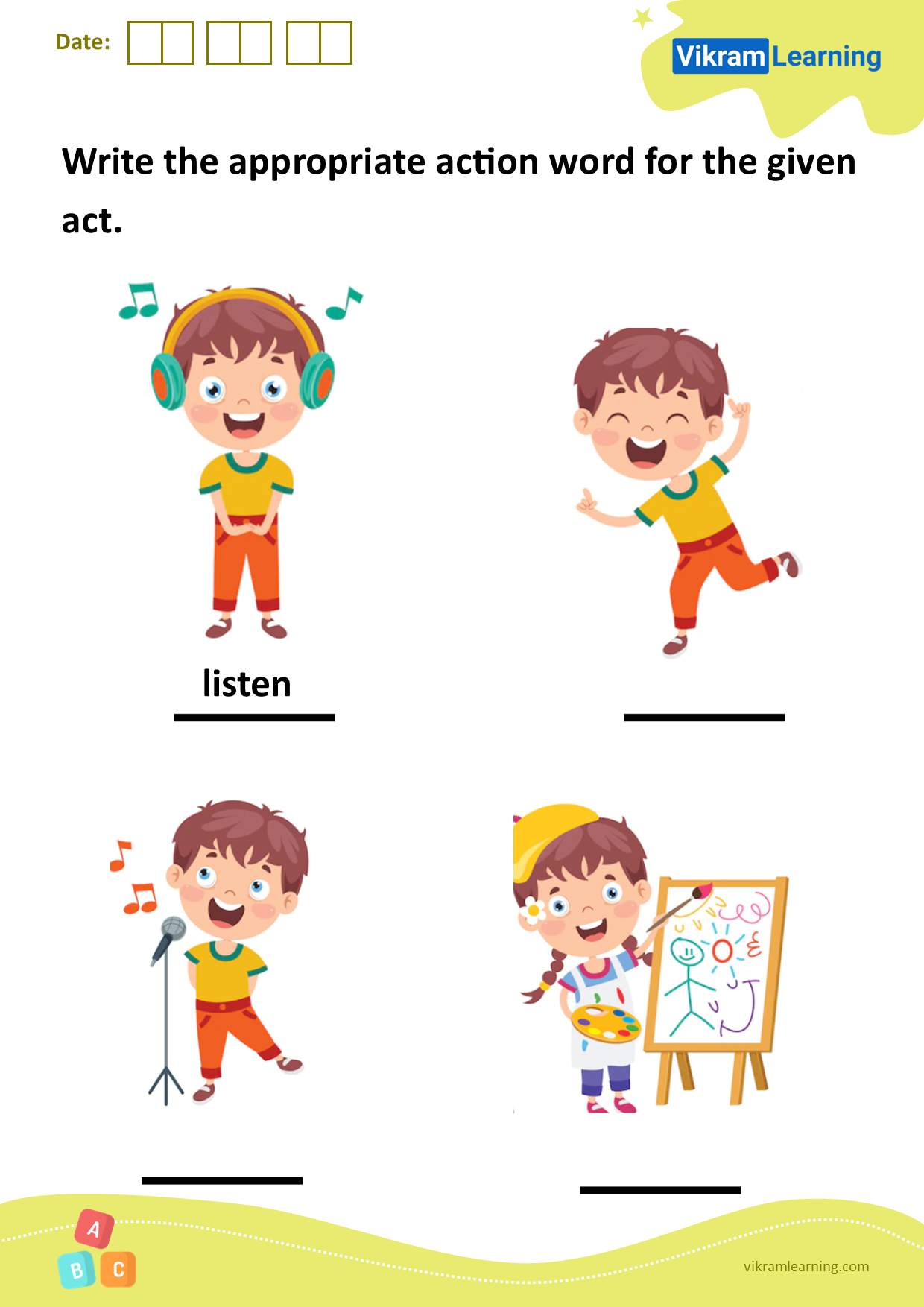 Download write the appropriate action word for the given act worksheets ...