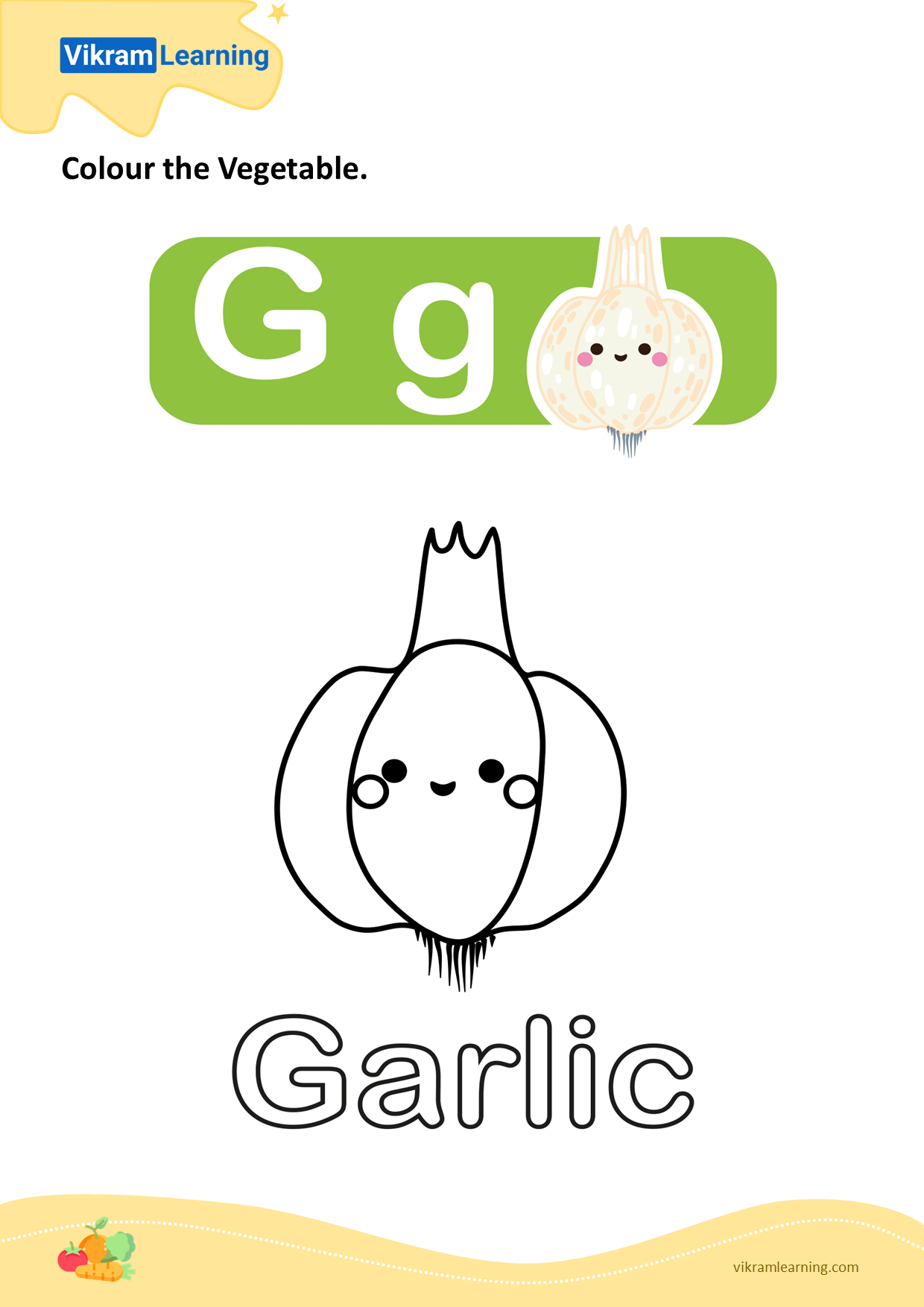 Download colour the vegetable - garlic worksheets