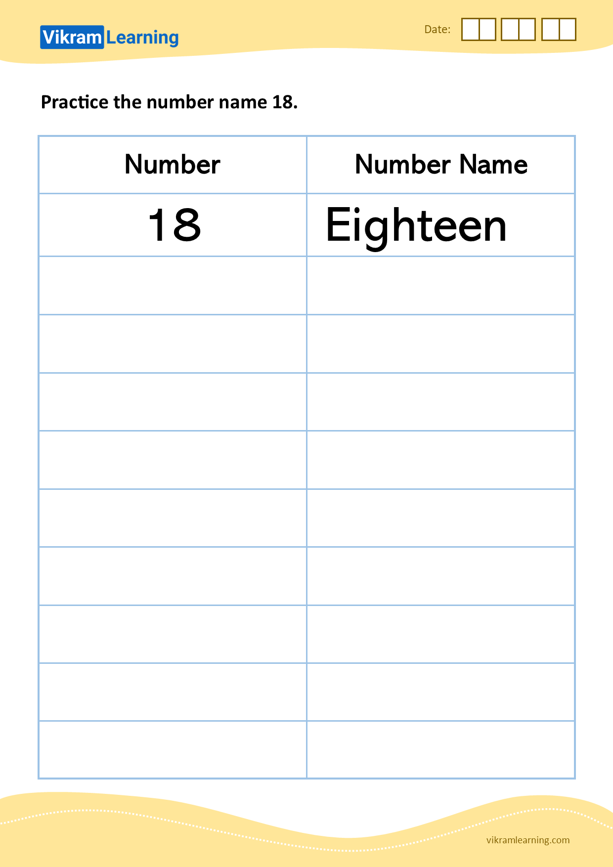 Download practice the number name 18 worksheets
