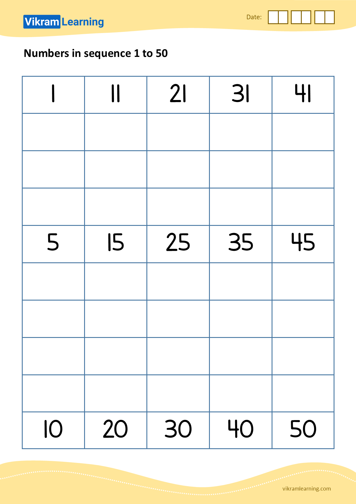 Download 06 - numbers in sequence 1 to 50 worksheets