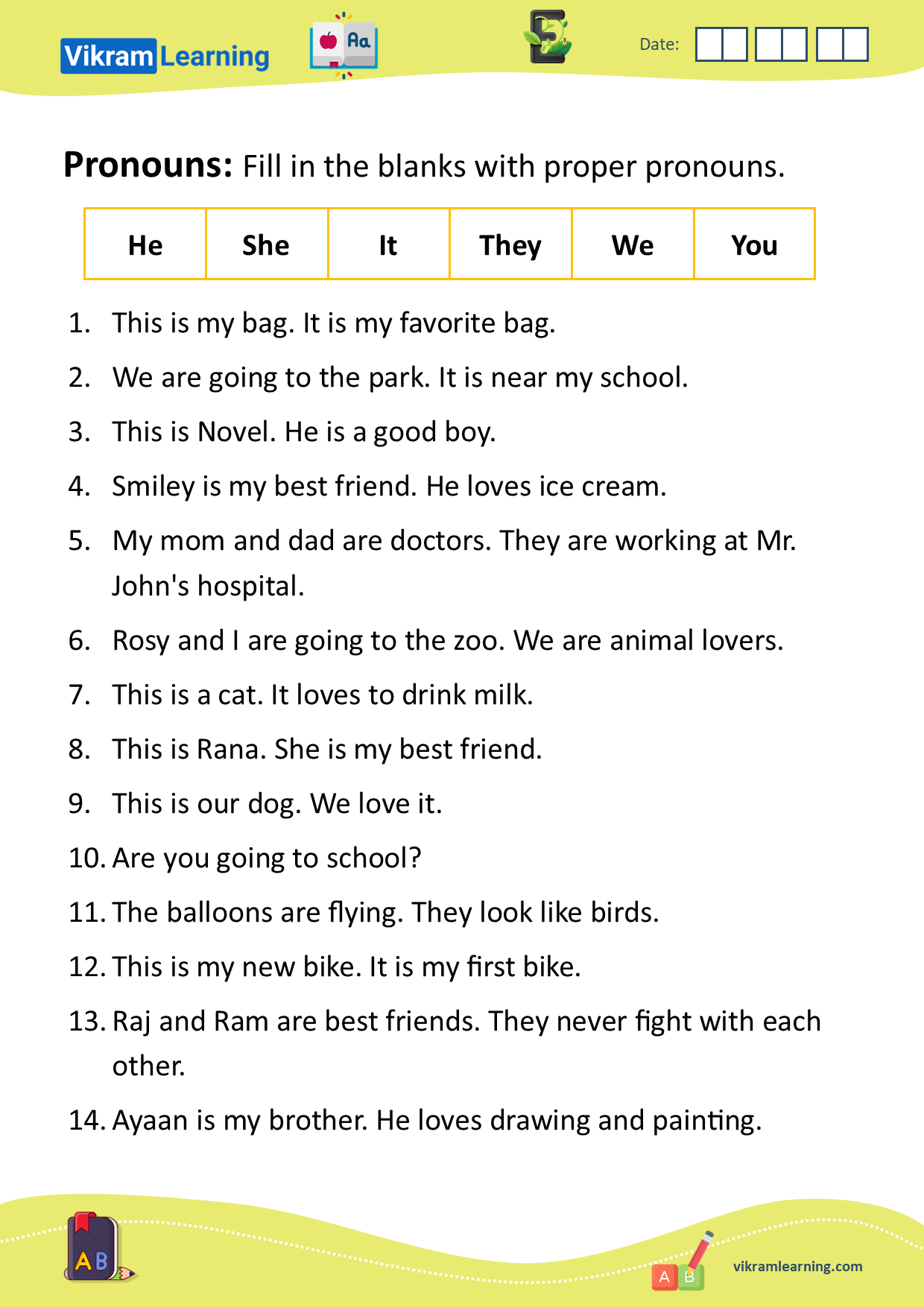 Download pronouns worksheets