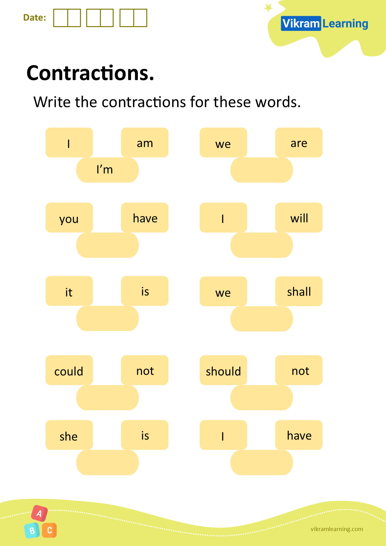 Download contractions worksheets