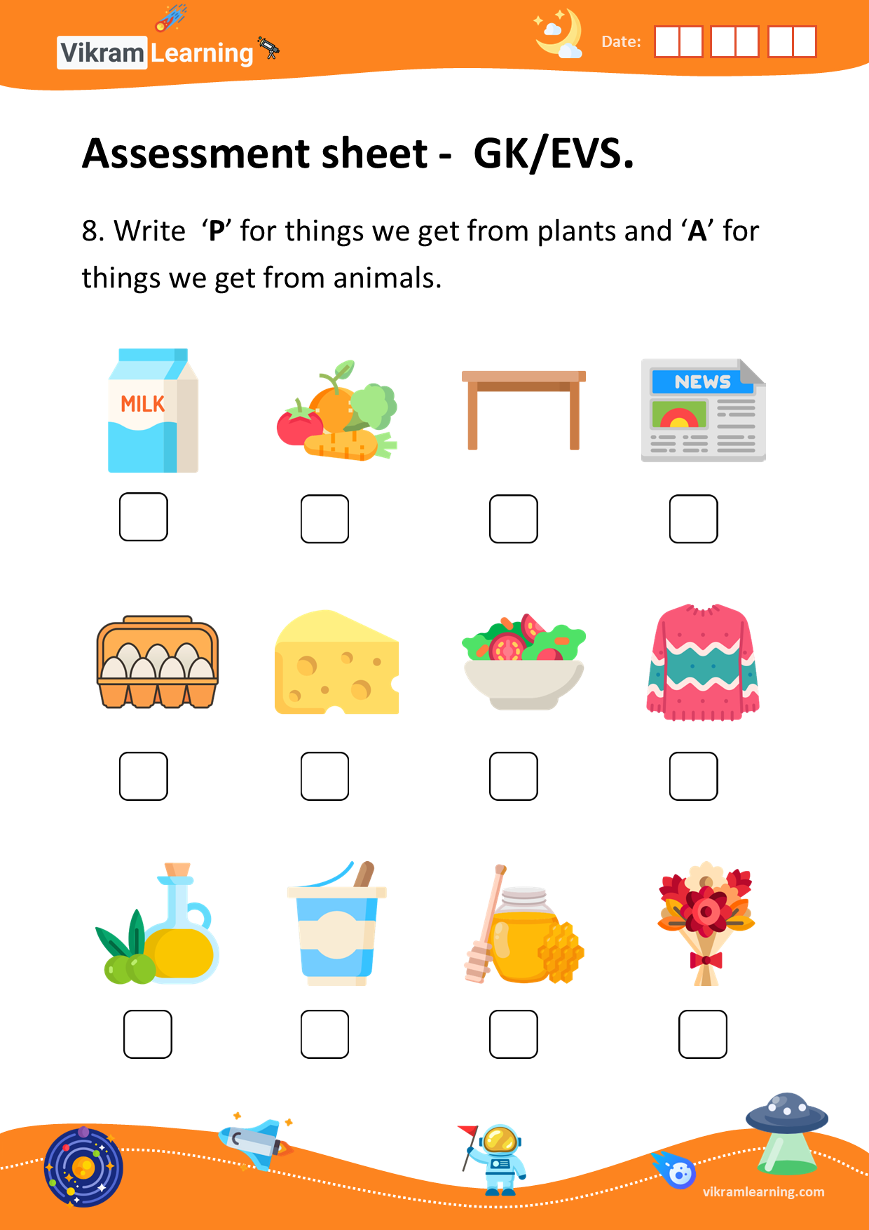 Download term - 1 assessment sheet -  gk/evs. worksheets