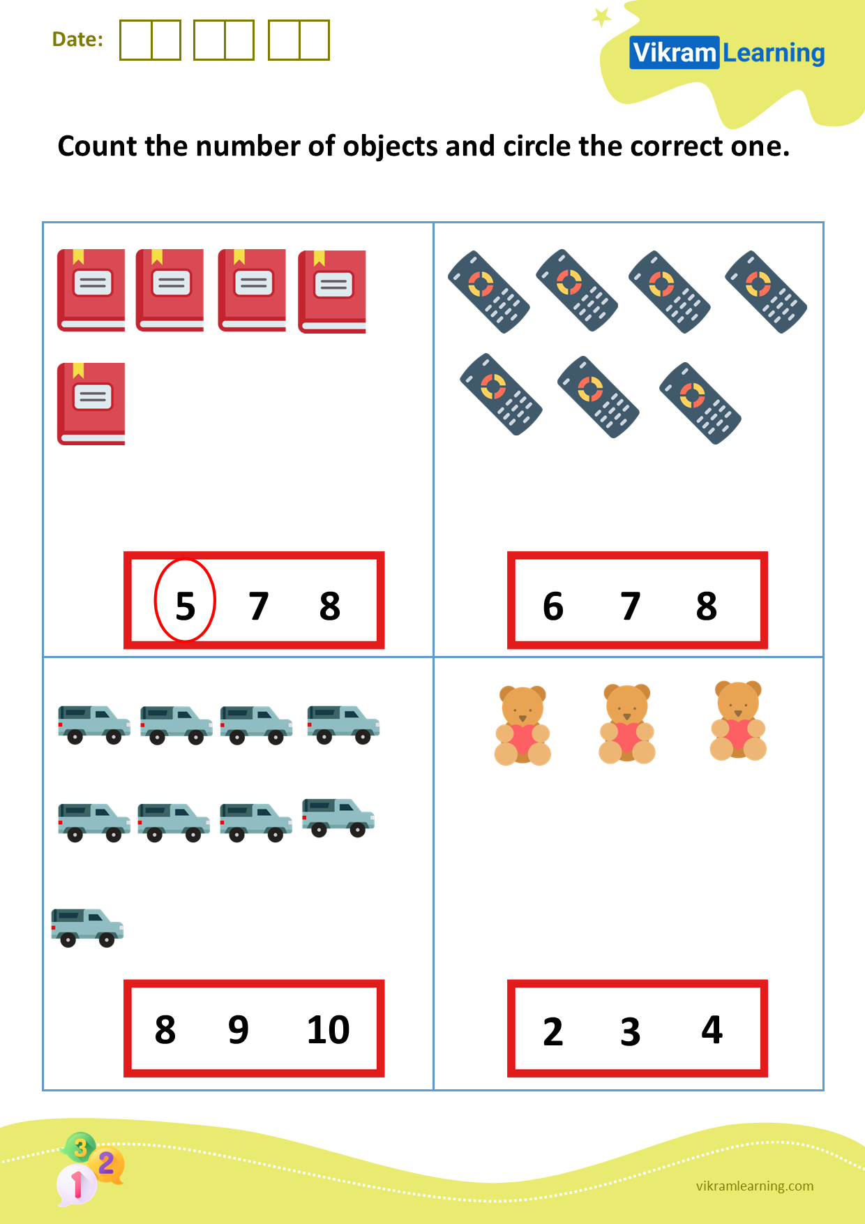 Download count the number of objects and circle the correct one worksheets