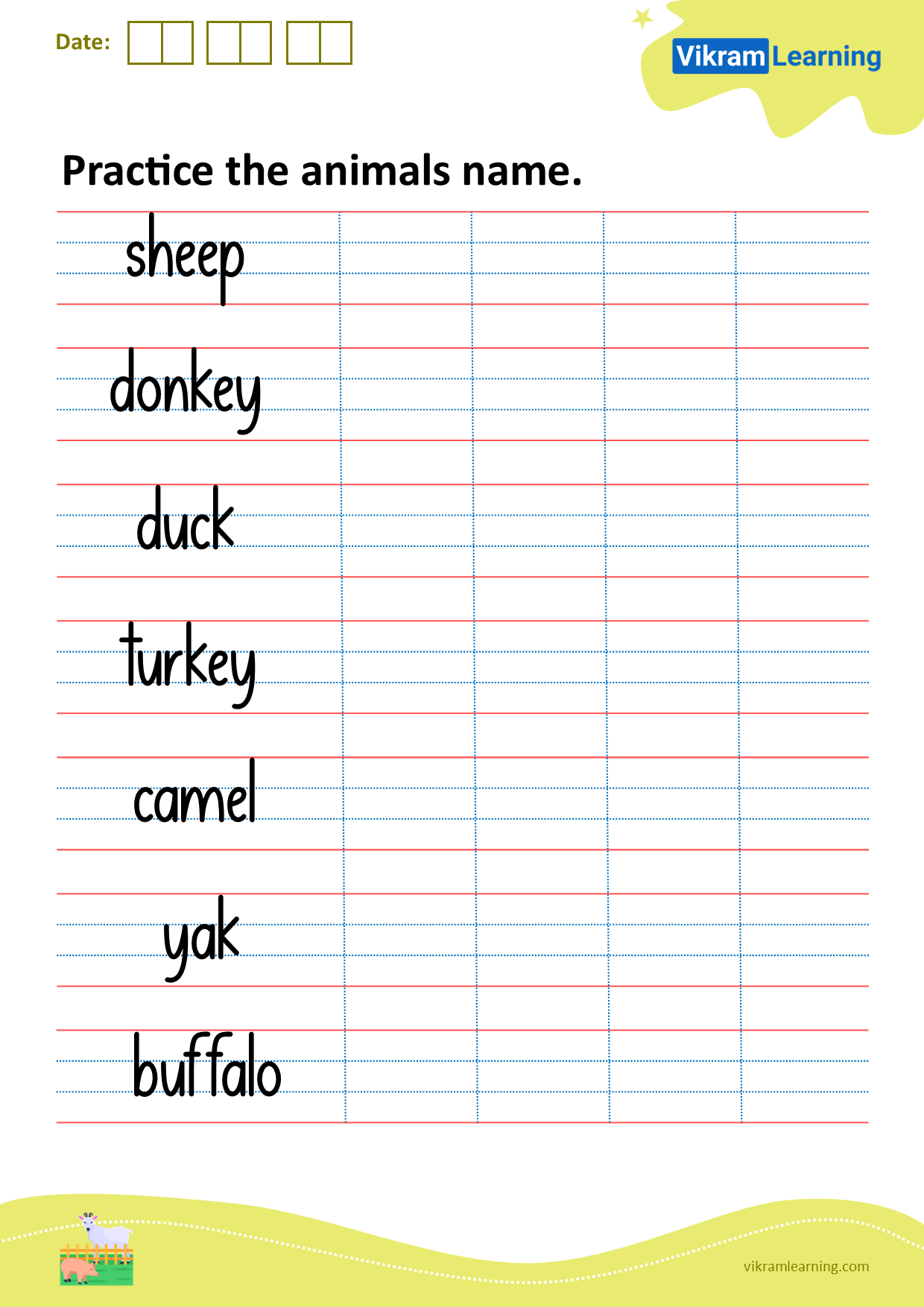Download practice the animal's name worksheets