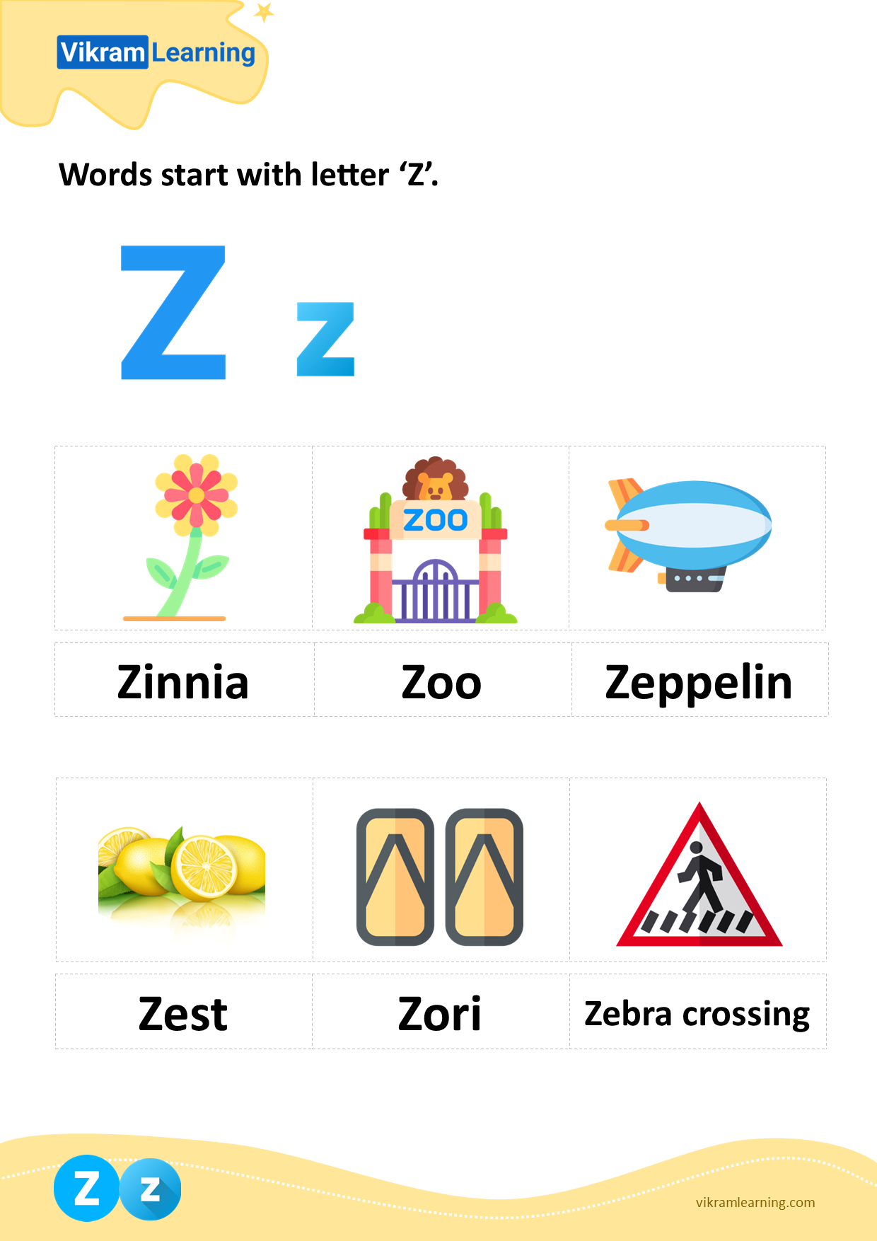 Download words start with letter 'z' worksheets