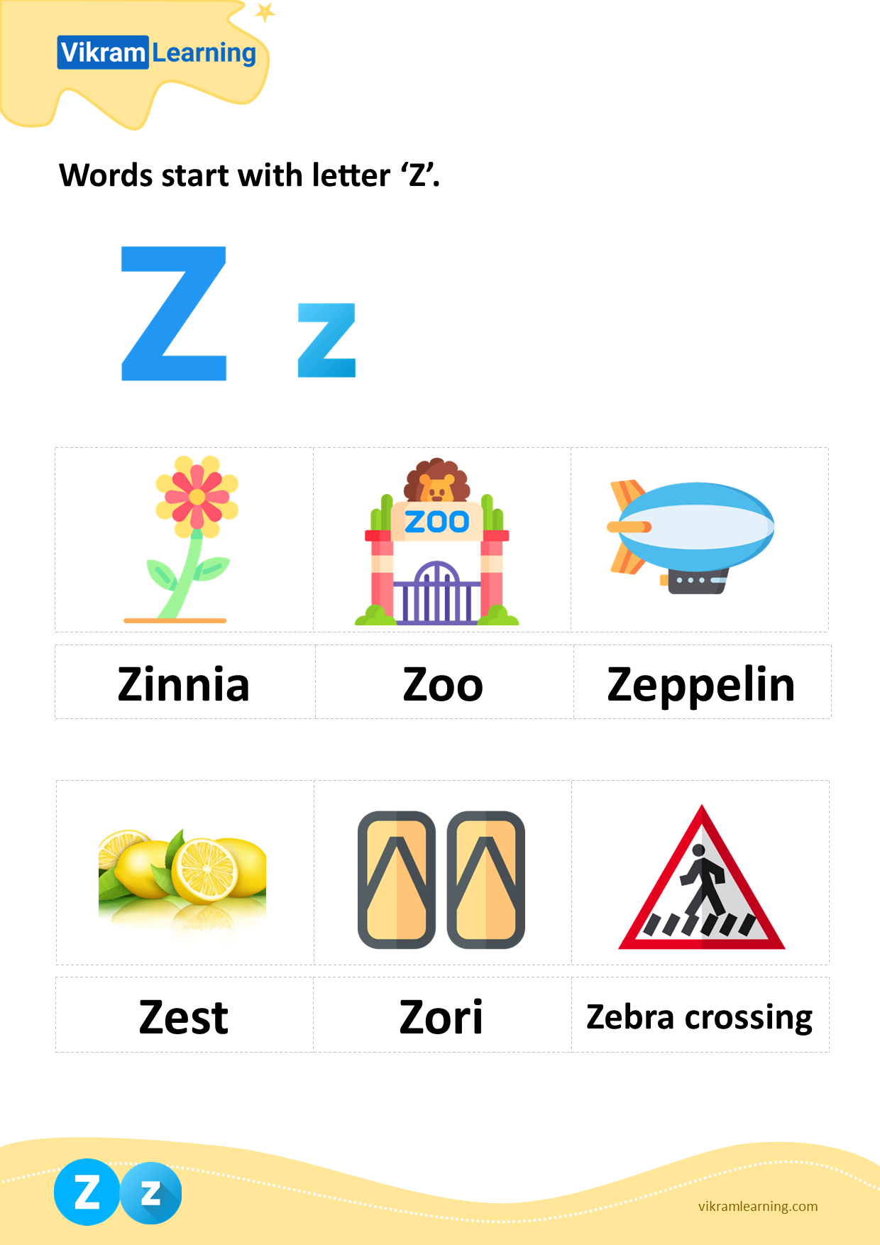 Download Words Start With Letter z Worksheets Vikramlearning