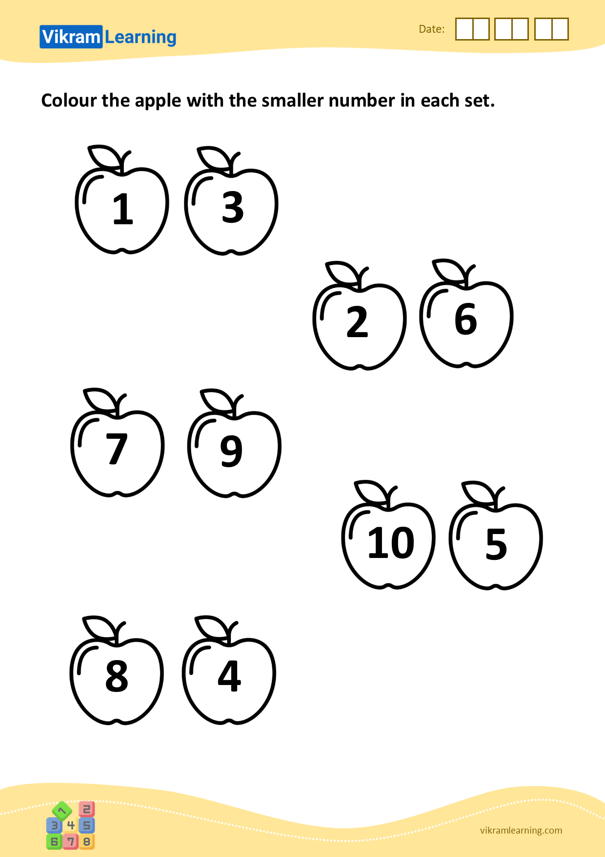 Download colour the apple with the smaller number in each set ...