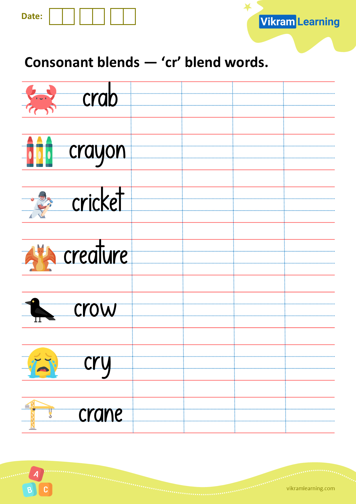 Download consonant blends — ‘cr’ blend words worksheets