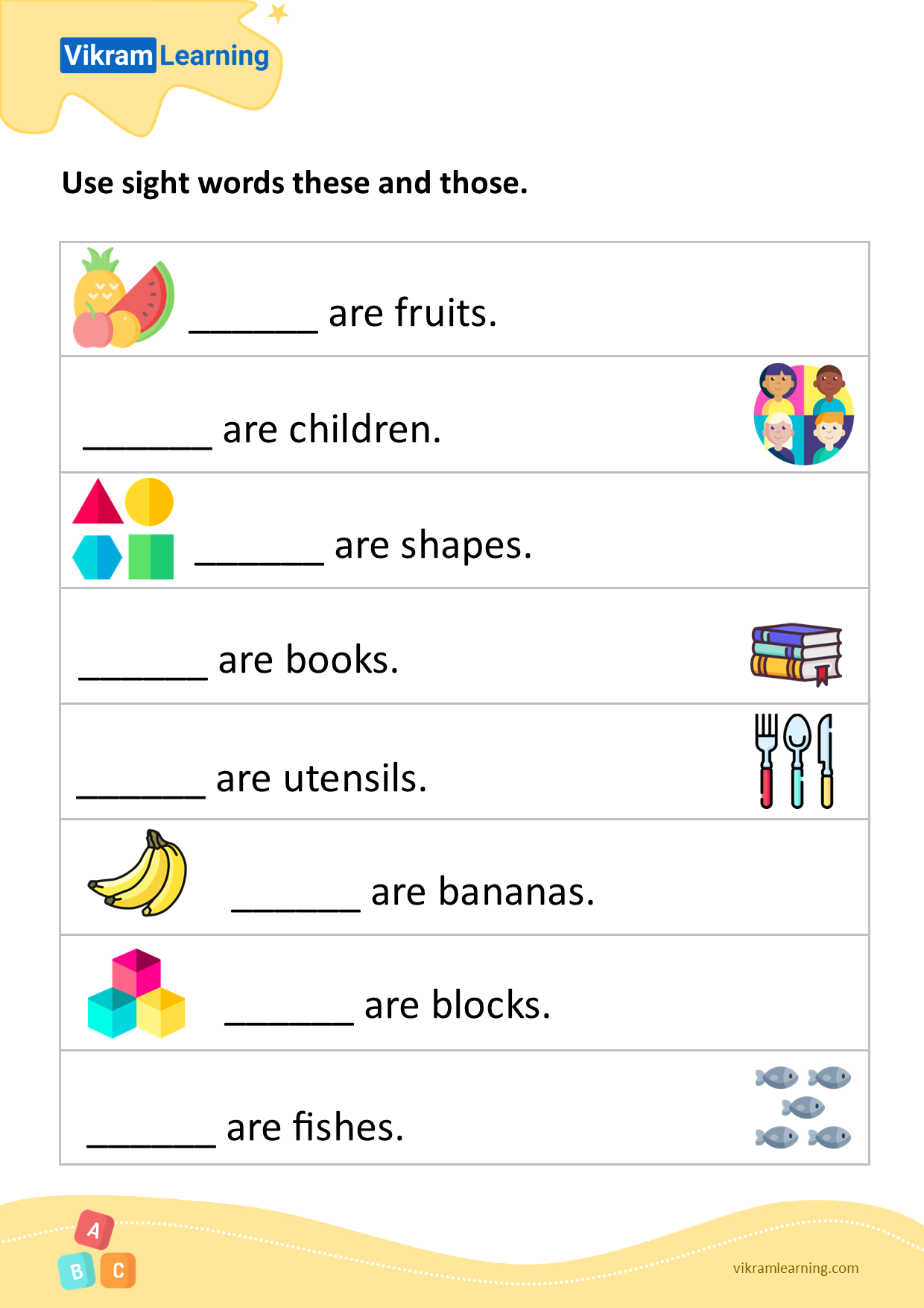 Download use sight words these and those worksheets