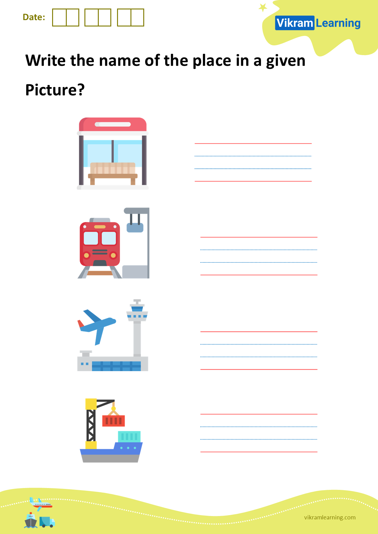 Download write the name of the place in a given picture worksheets